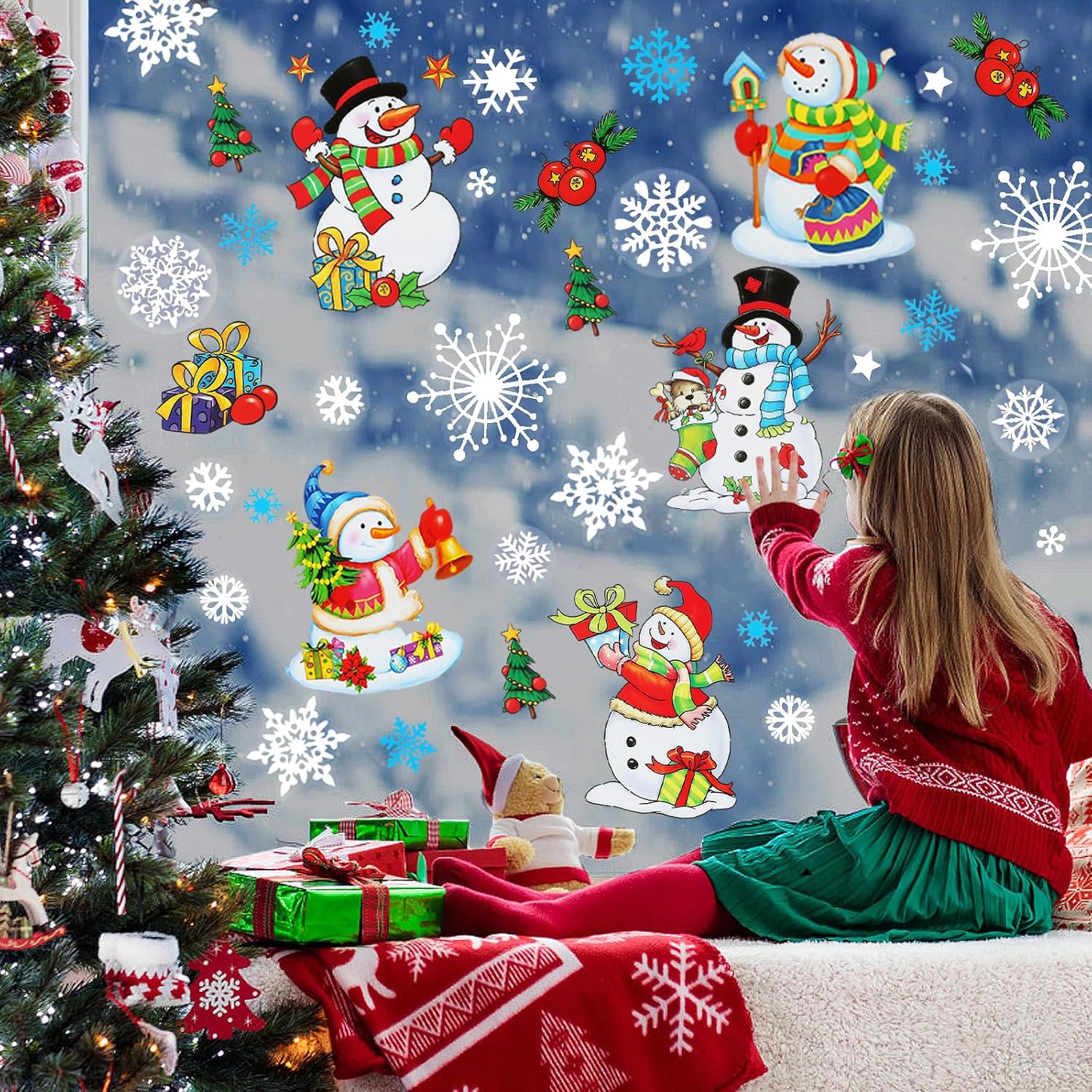 Adhesivos de ventana de Navidad para ventanas de vidrio, muñeco de nieve, calcomanías de ventana de Navidad para ventanas de vidrio, decoraciones de