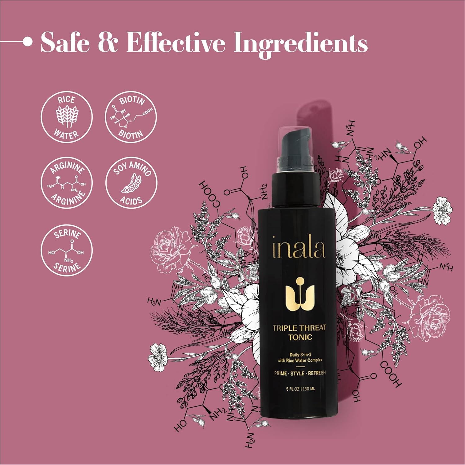 INALA Triple Threat Tonic – Tónico de tratamiento diario 3 en 1 con complejo de agua de arroz, fortalece y fortalece las hebras, sin aceite y