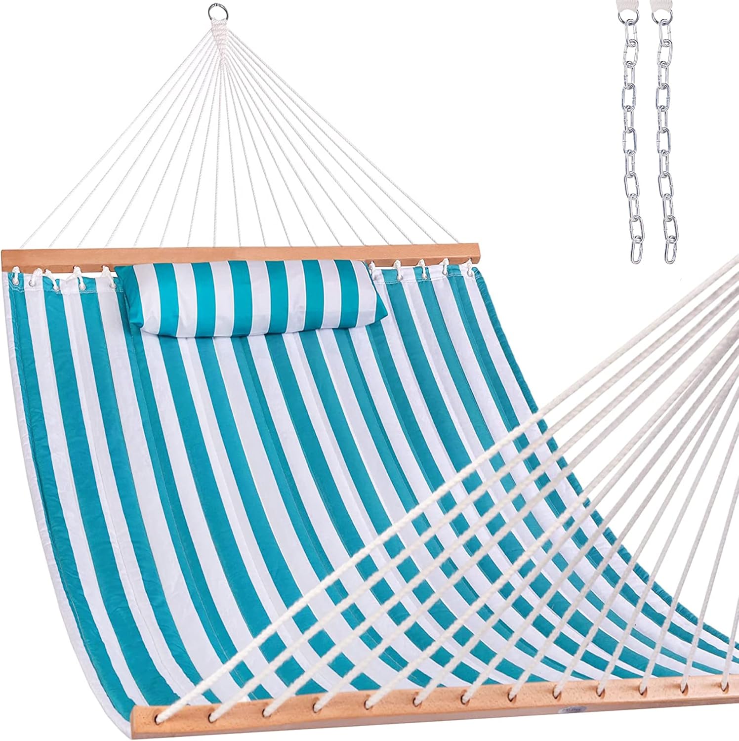 Lazy Daze Hammocks Hamaca doble de tela acolchada de 12 pies con barras separadoras y almohada desmontable, hamaca para 2 personas para patio al