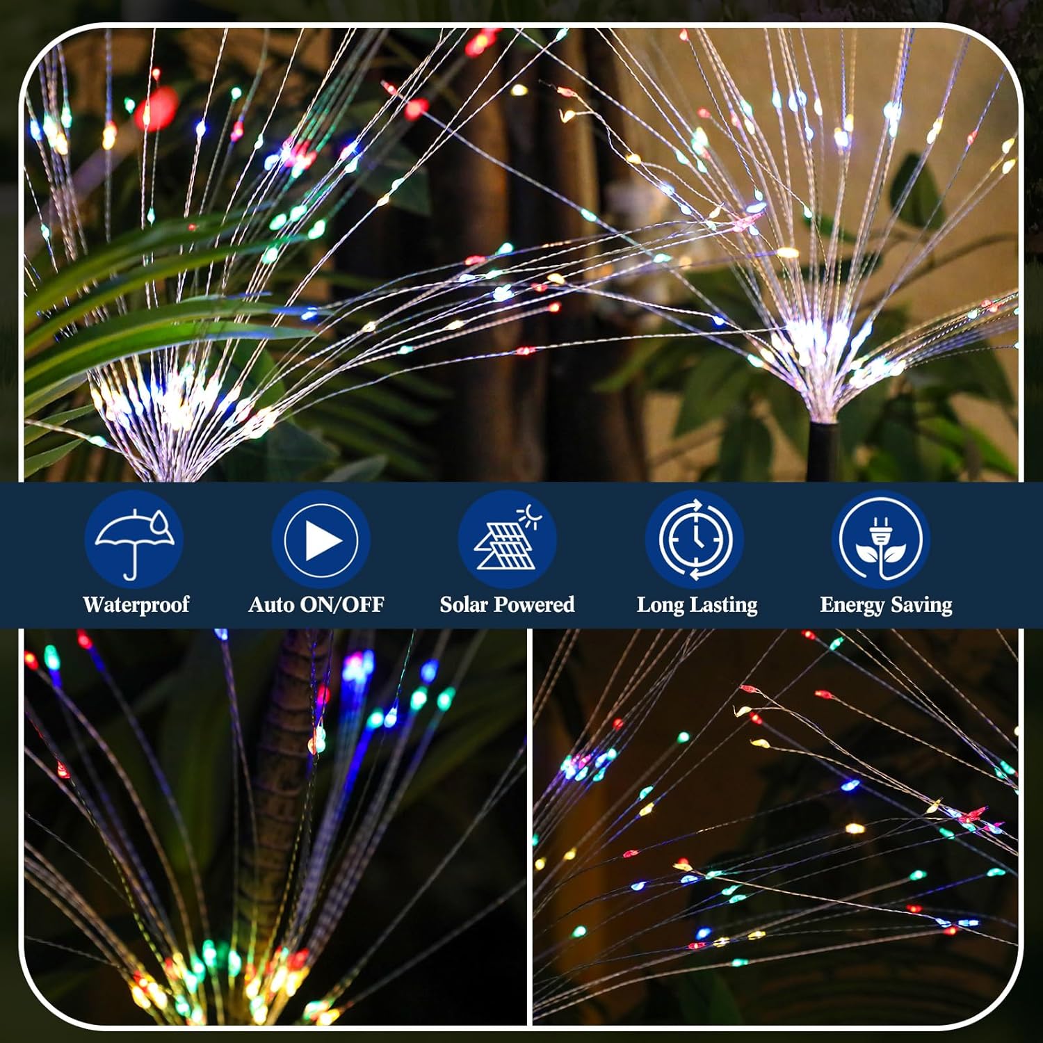 15 luces LED de fuegos artificiales impermeables, luces solares figurables, 90 LED, 120 LED, 150 luces LED para patio trasero, decoraciones al aire