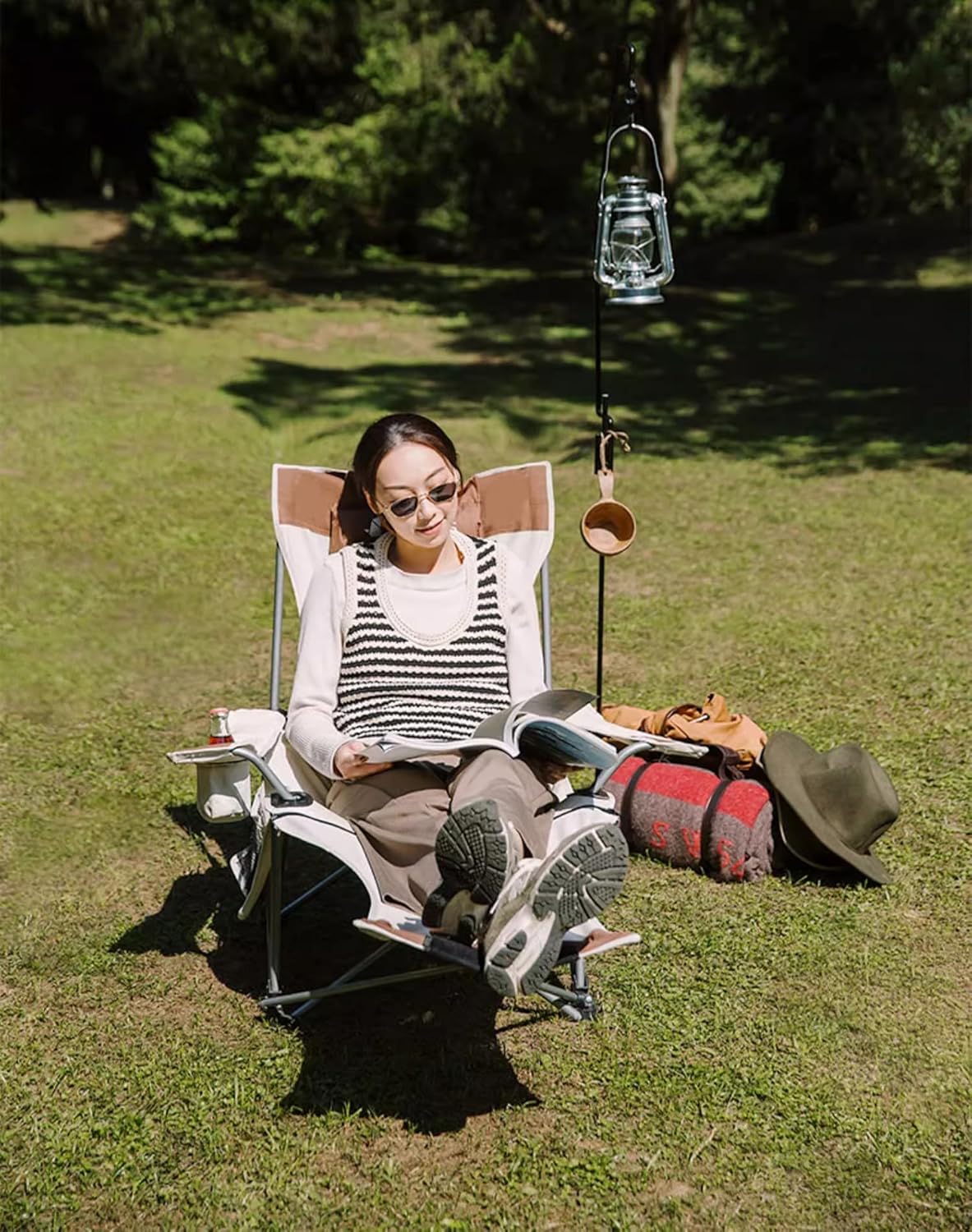 ATFTZL – Mecedora para viajes por carretera al aire libre, silla plegable y silla de campamento al aire libre, reposapiés portátil, silla de playa