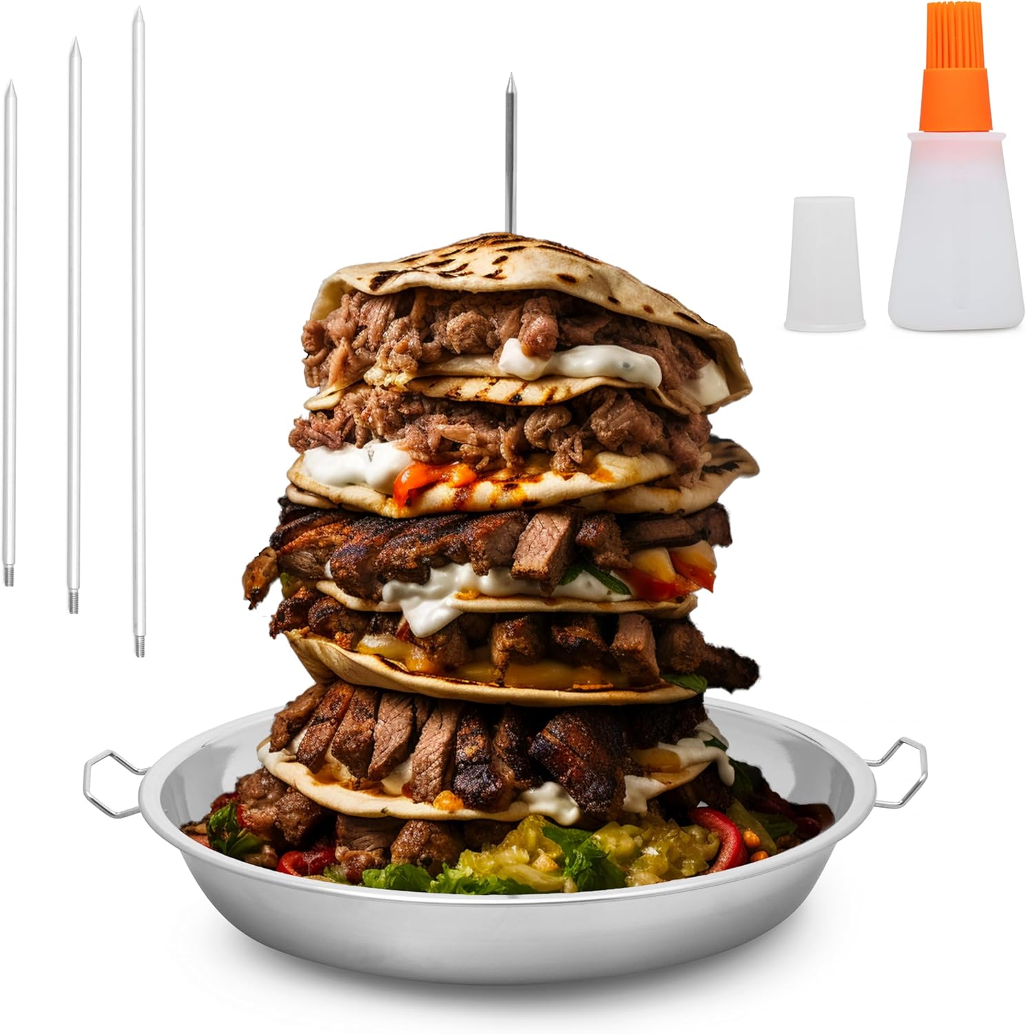 Brocheta Al Pastor de acero inoxidable con 3 picos extraíbles (7, 9 y 12 pulgadas) para Trompo para tacos Al Pastor, asador vertical, parrilla