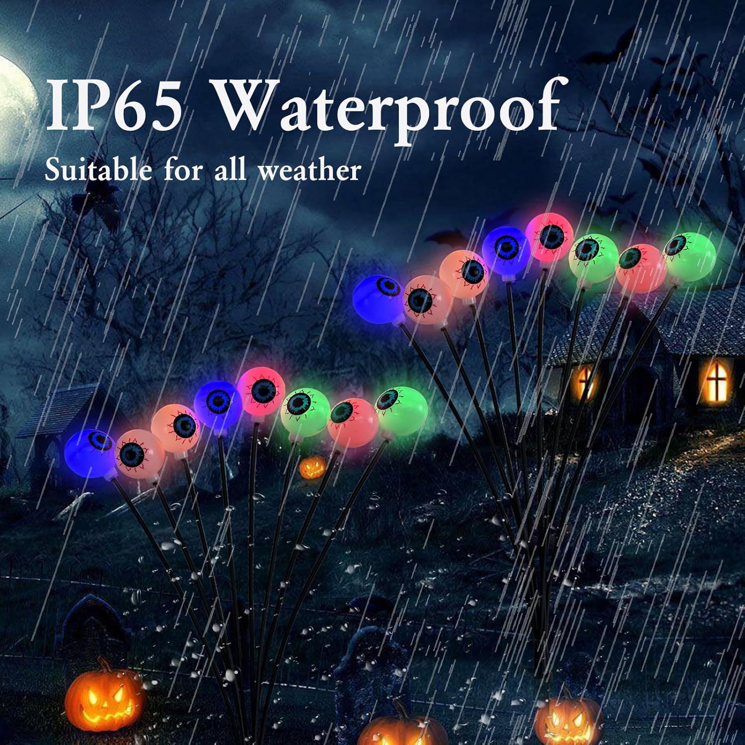 2 luces solares de Halloween al aire libre, 16 LED impermeables aterradoras decoraciones de Halloween, luces solares de Halloween, luces de