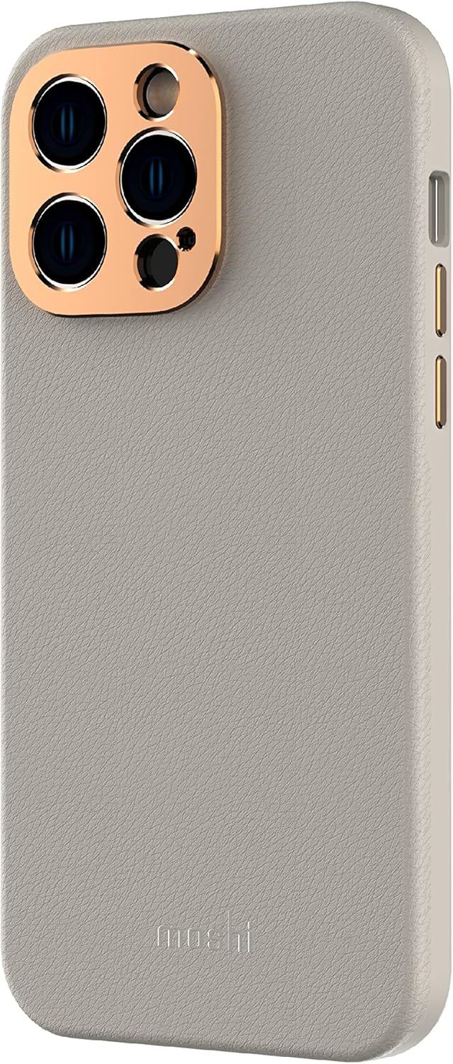 Moshi Napa – Funda de cuero de alta calidad (para iPhone 14 Pro Max de 6.7 pulgadas) – Compatible con MagSafe  Lente y botones elevados de aluminio