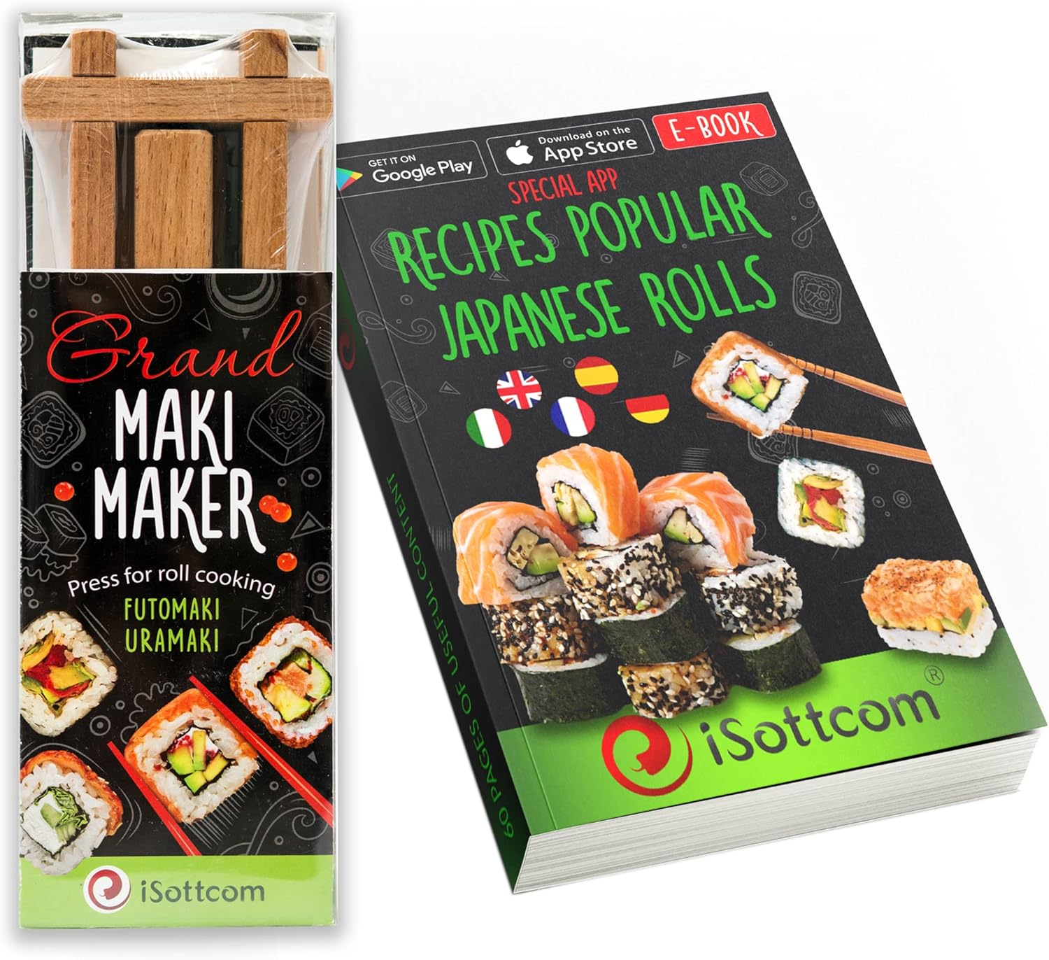Kit de fabricación de sushi y maki, kit de fabricación de sushi de bricolaje que incluye molde Maki de bambú y esparcidor de arroz, rodillo de sushi