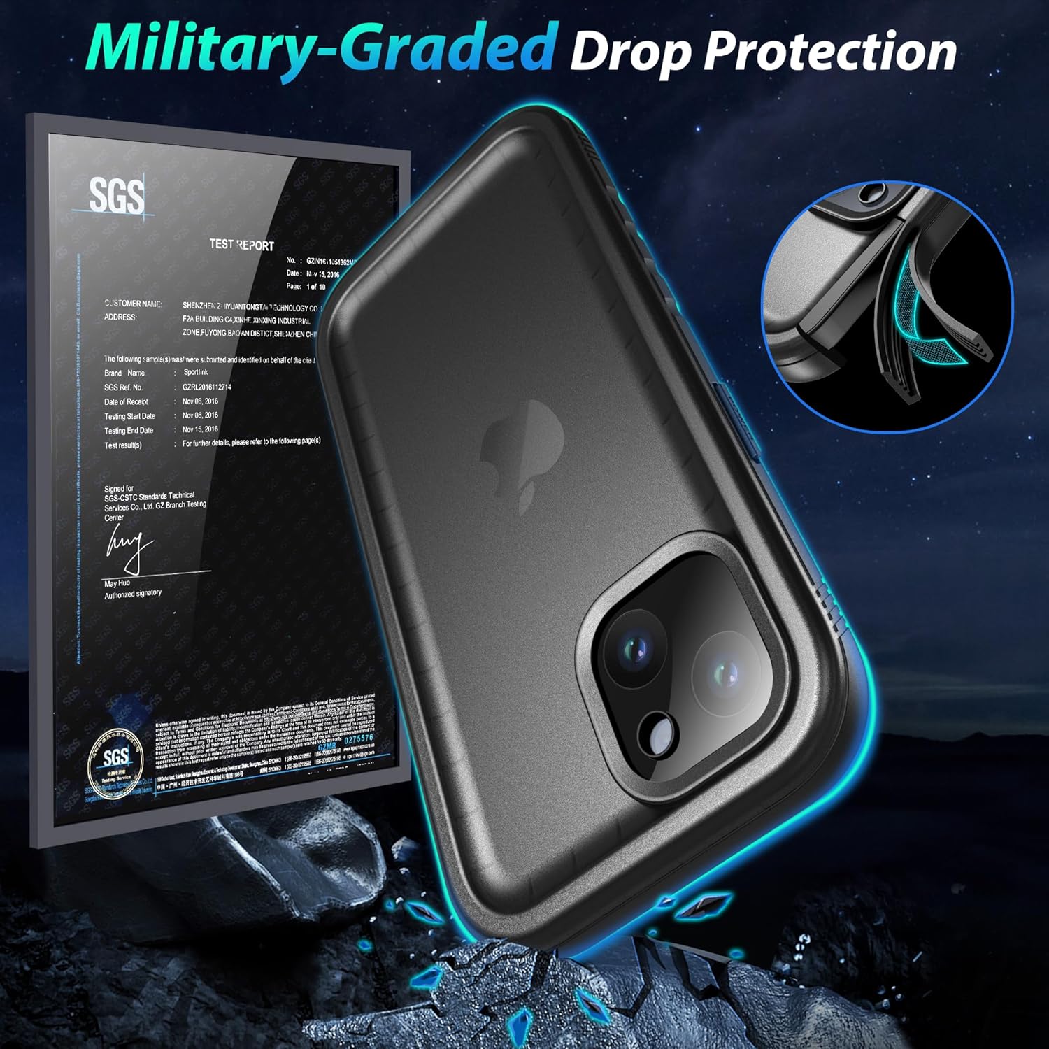SPORTLINK Funda impermeable para iPhone 15, protector de pantalla integrado IP68 bajo el agua 6.6 pies a prueba de caídas militar a prueba de polvo