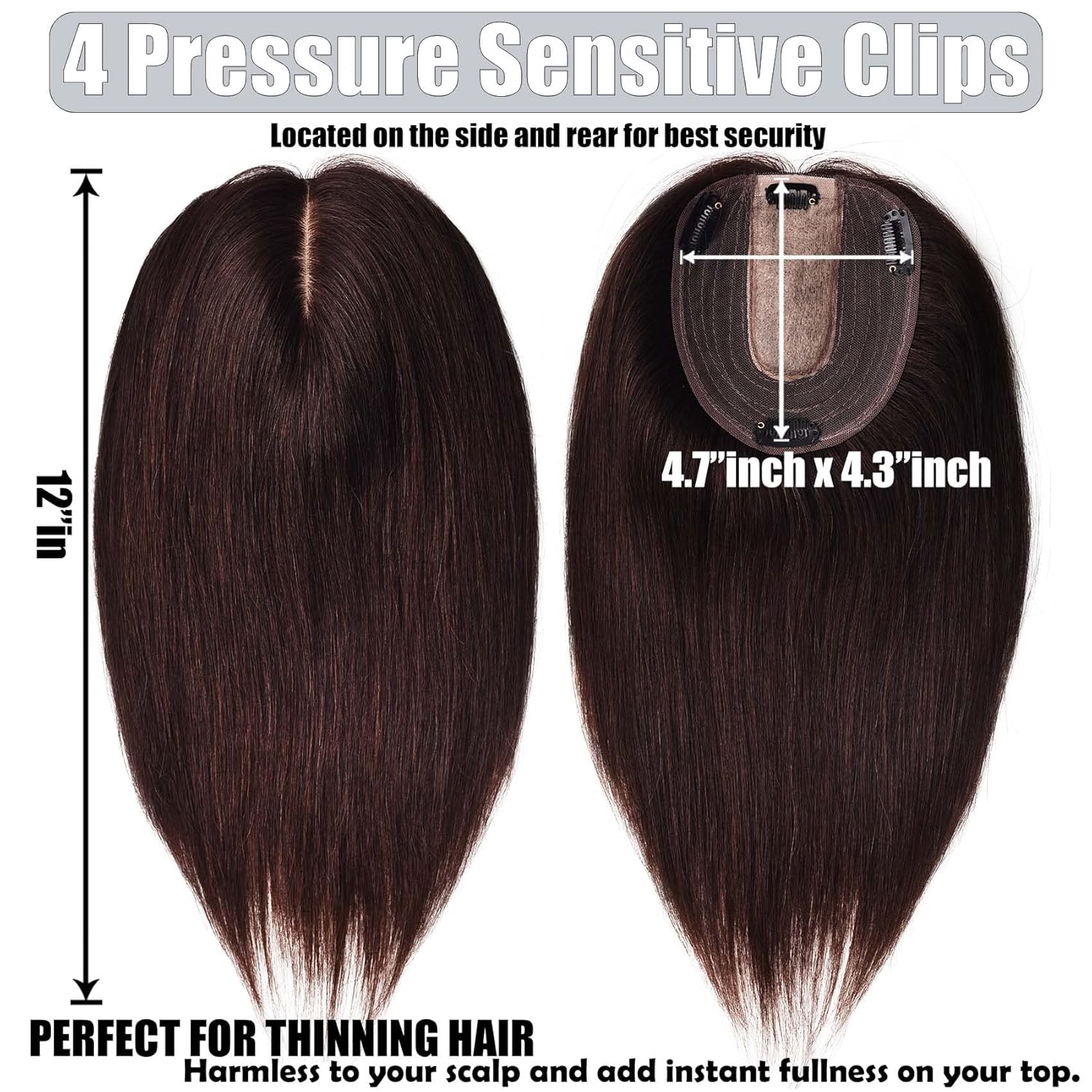 JGS1996 Extensiones de cabello humano real para mujer, sin flequillo, con pelucas de cabello fino, 150% de densidad, base de seda, clip en piezas de