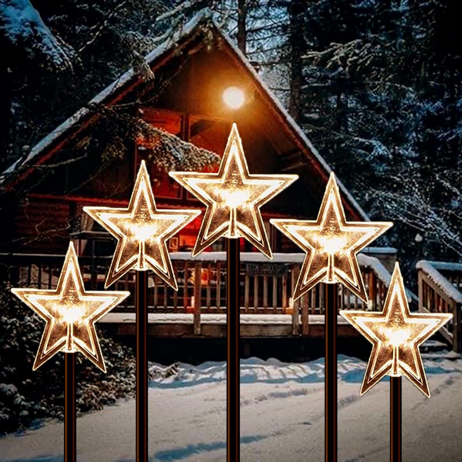 Rehenbsem Luces solares de Navidad para exteriores, 5 luces de estaca impermeables de ahorro de energía, 2 modos de iluminación, decoración de
