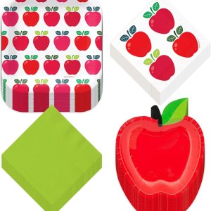 Apple Party Mix – Platos cuadrados de postre de papel, platos de aperitivo en forma de manzana y servilletas para bebidas (32 platos y 32 Apple Party Mix – Platos cuadrados de postre de papel, platos de aperitivo en forma de manzana y servilletas para bebidas (32 platos y 32