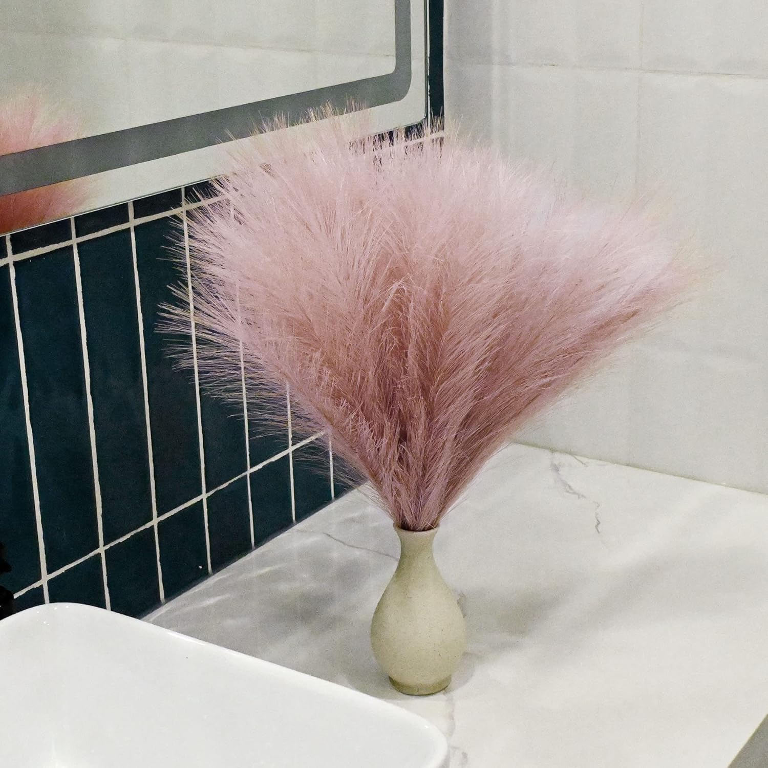 Arreglo de césped sintético de las pampas de 18 pulgadas, tallos de césped pomposo artificiales esponjosos para decoración bohemia chic del hogar y