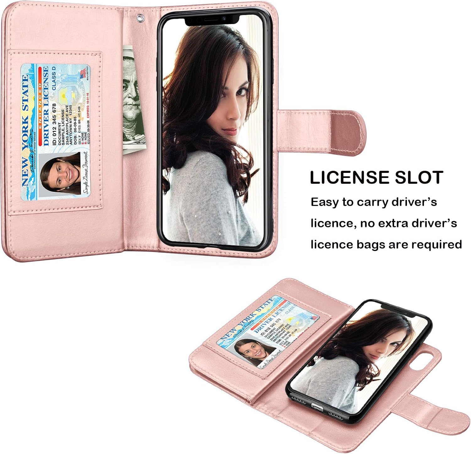 NJJEX Funda tipo cartera para iPhone XR, para iPhone XR, piel sintética 9 ranuras para tarjetas Soporte de crédito de identificación desmontable