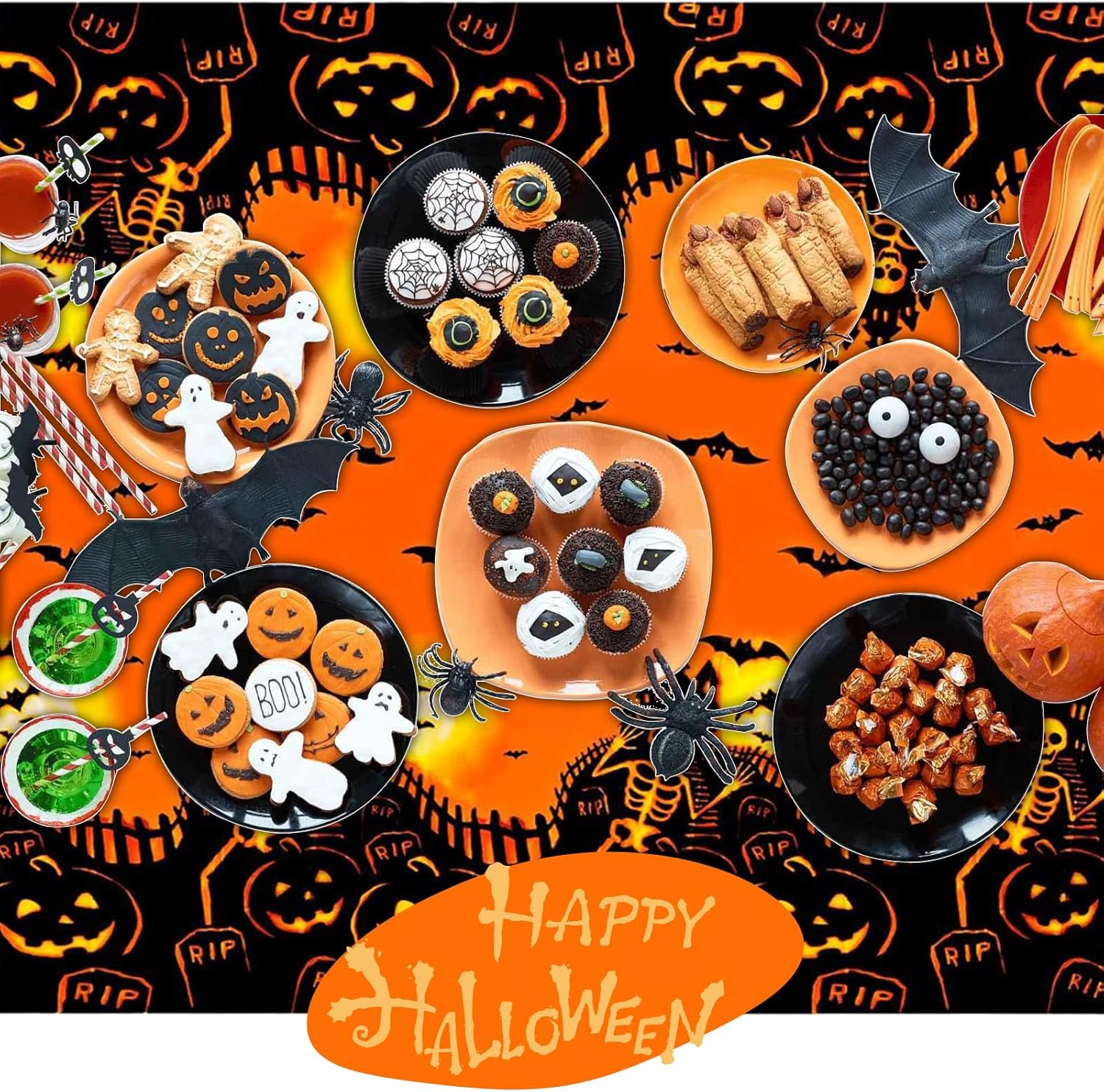 Paquete de 4 manteles de Halloween, decoraciones de Halloween, manteles desechables para decoraciones de fiesta de Halloween, 54 x 108 pulgadas,