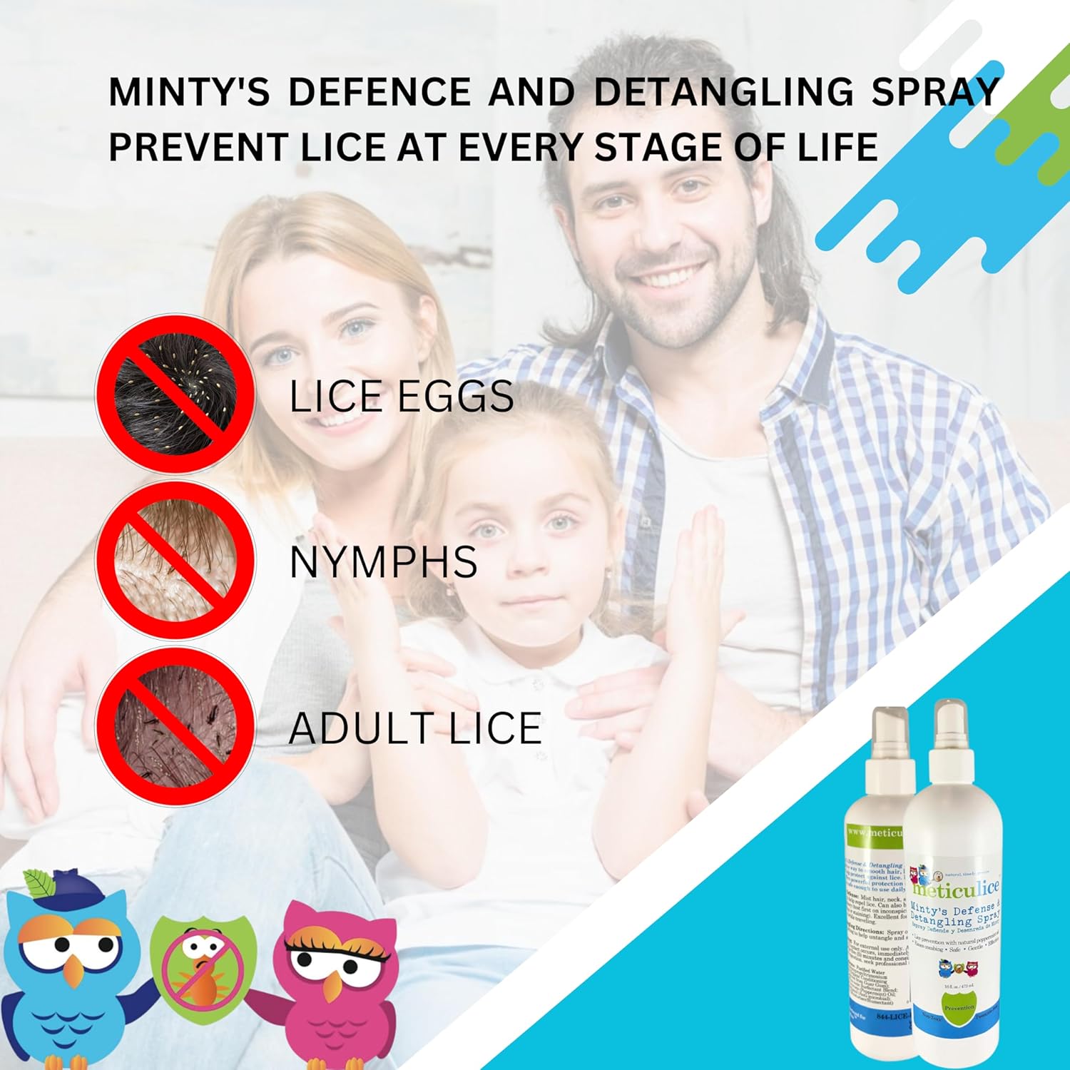 Repelente de piojos de cabeza Meticulice, defensa de prevención, acondicionador desenredante en aerosol., 16 onzas