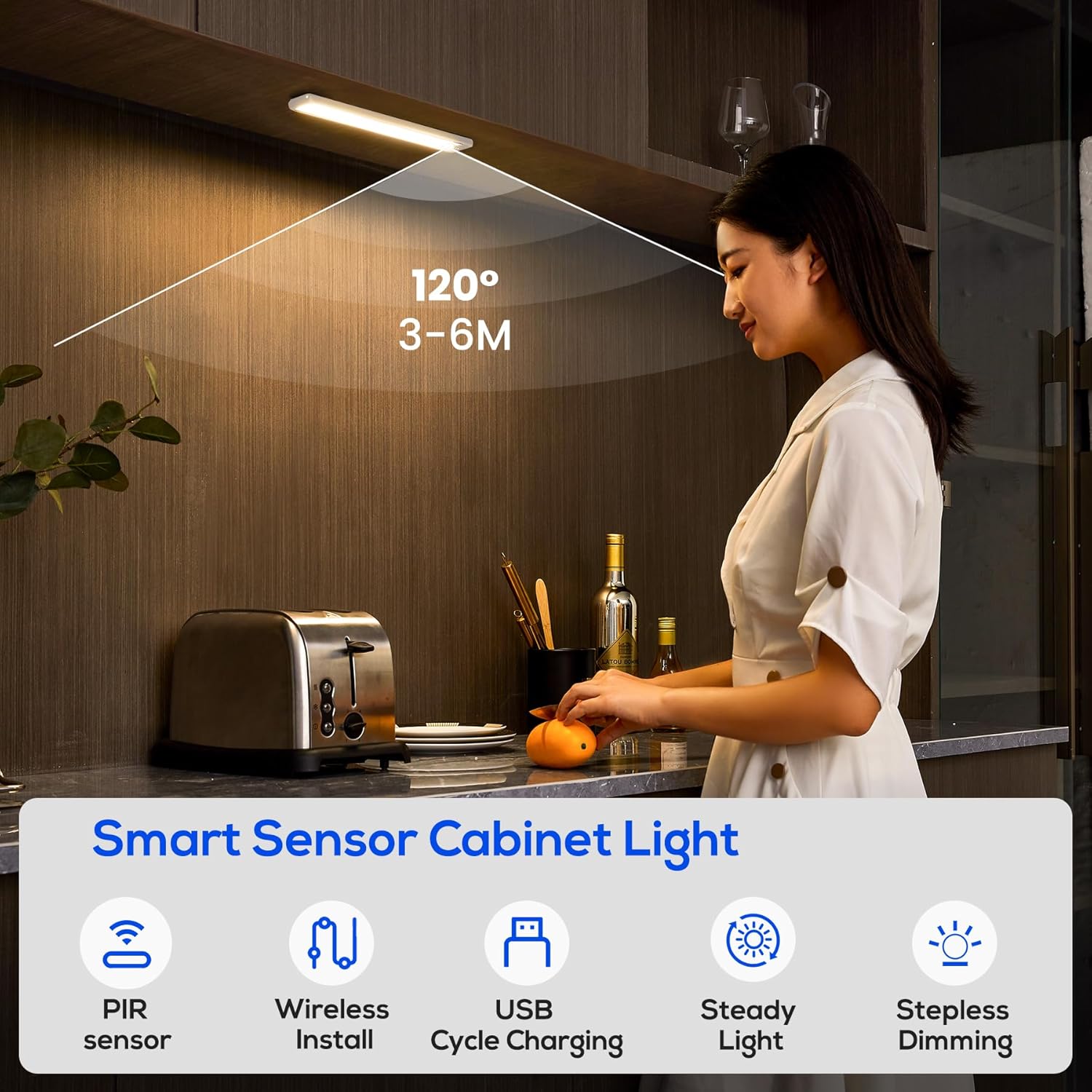Homelist 60 luces LED para debajo del gabinete, iluminación inalámbrica para debajo del gabinete, sensor de movimiento para interiores, luz de