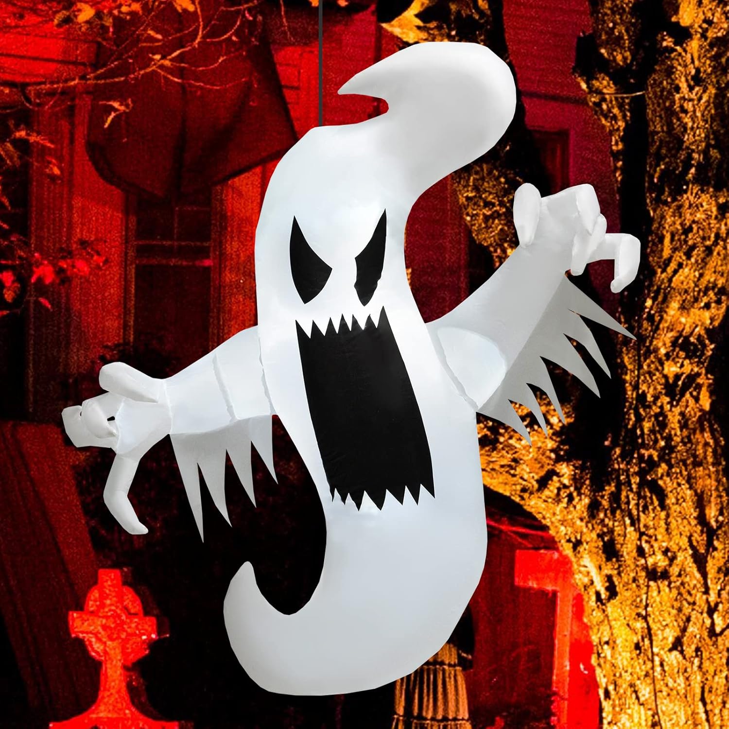 Tangkula Fantasma inflable de Halloween de 5 pies, decoración colgante inflable con 2 luces LED integradas y potente soplador, decoración de fiesta