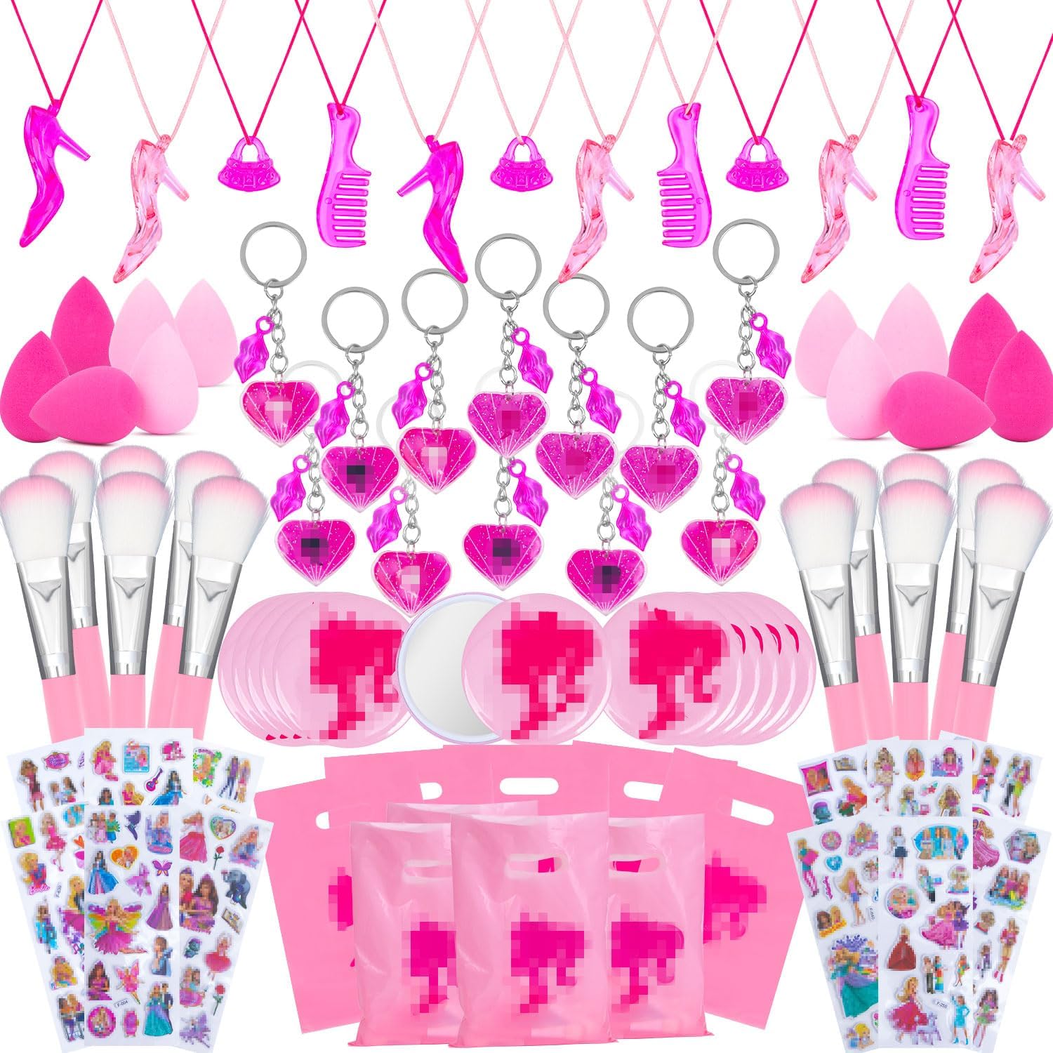 Kit de 84 recuerdos de fiesta Barbi, decoraciones de fiesta de princesa rosa, regalos de fiesta de Barbi para bolsas de regalos para niños (incluye