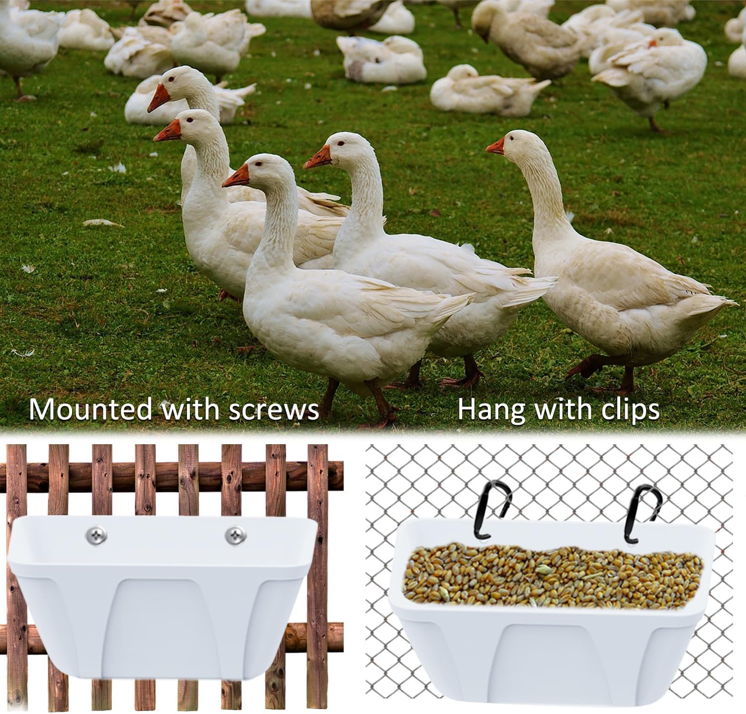 Essilnn Comedero colgante para pollos para cabra, oveja, lechón, ciervo, perro, pato, aves de corral, contenedor de alimentación pequeño para ganado