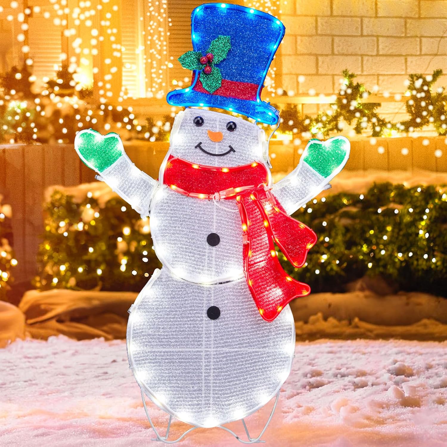 Decoraciones navideñas de muñeco de nieve para exteriores, patio, jardín, hogar, césped, 31.5 pulgadas, luces LED para exteriores, decoraciones de