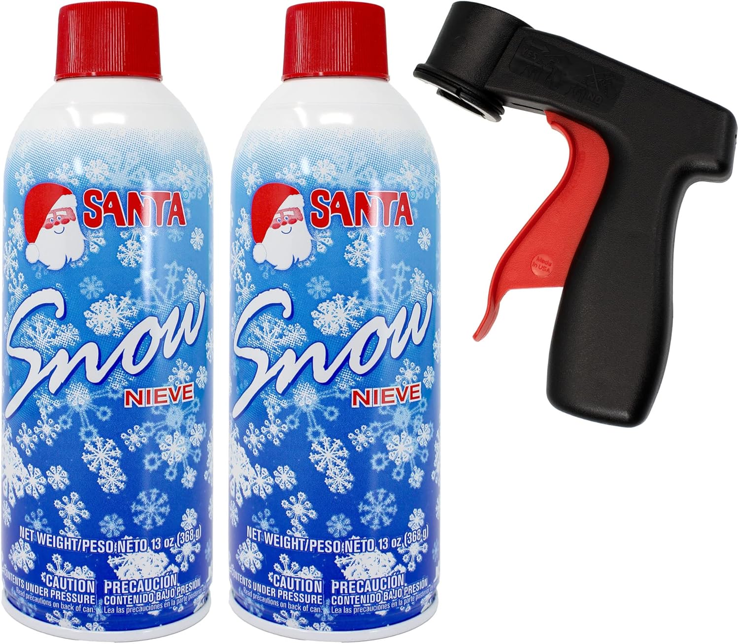 Kaizen8 Santa Snow Nieve (13 onzas) Polvo artificial instantáneo para árbol de Navidad flocado nieve falsa con mango de 1 lata de aerosol (2 latas +