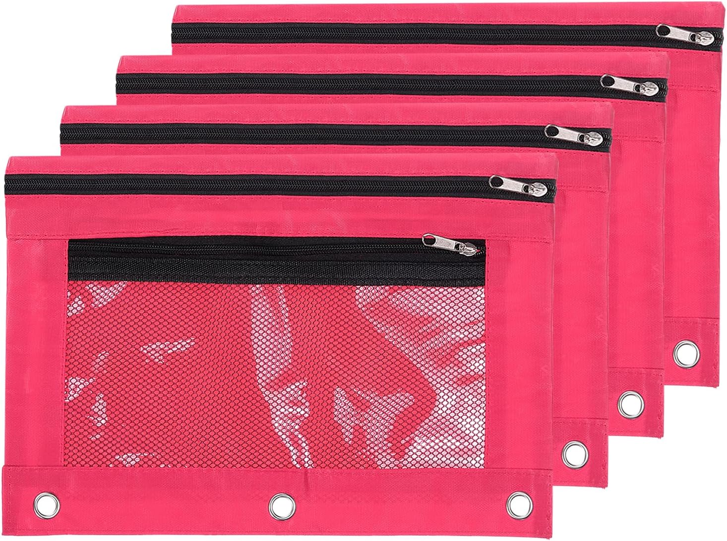 PATIKIL Estuche para lápices para carpeta de 3 anillos, paquete de 4 unidades, tela Oxford de malla con cremallera, estuche para oficina y hogar,