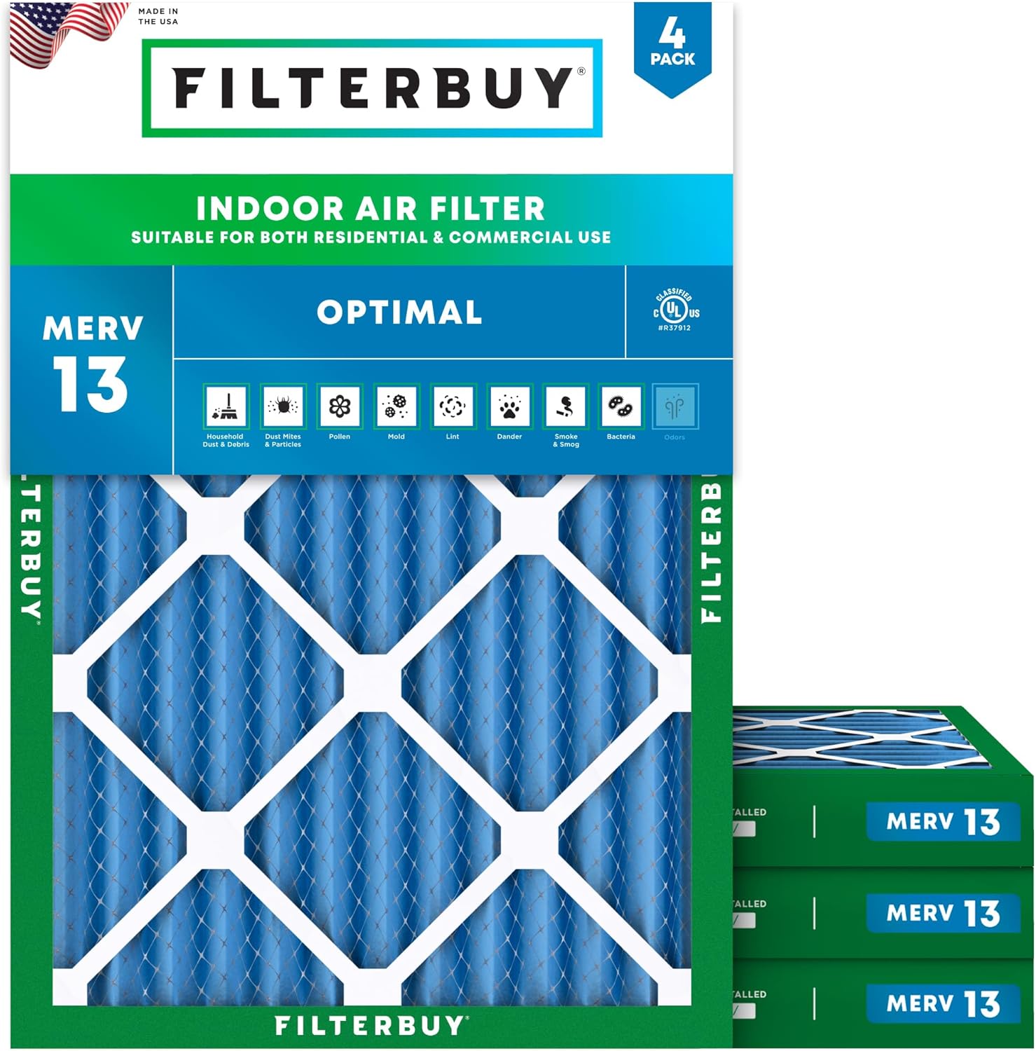 Filterbuy Filtro de aire MERV 13 de 10 x 17 x 2 pulgadas (4 unidades), filtros exteriores plisados de repuesto para sistema de filtración de aire