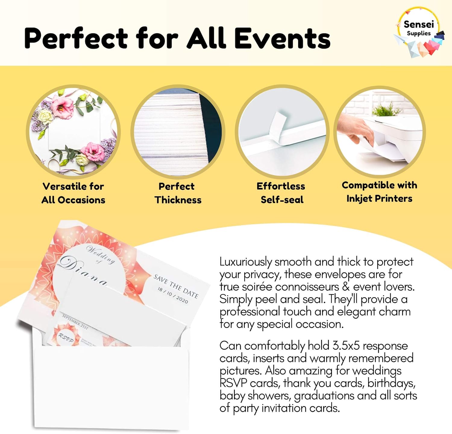 110 sobres pequeños RSVP blancos de 3.5 x 5 pulgadas – A1 – Para tarjetas de respuesta de bodas, baby showers, notas de agradecimiento, fotos y