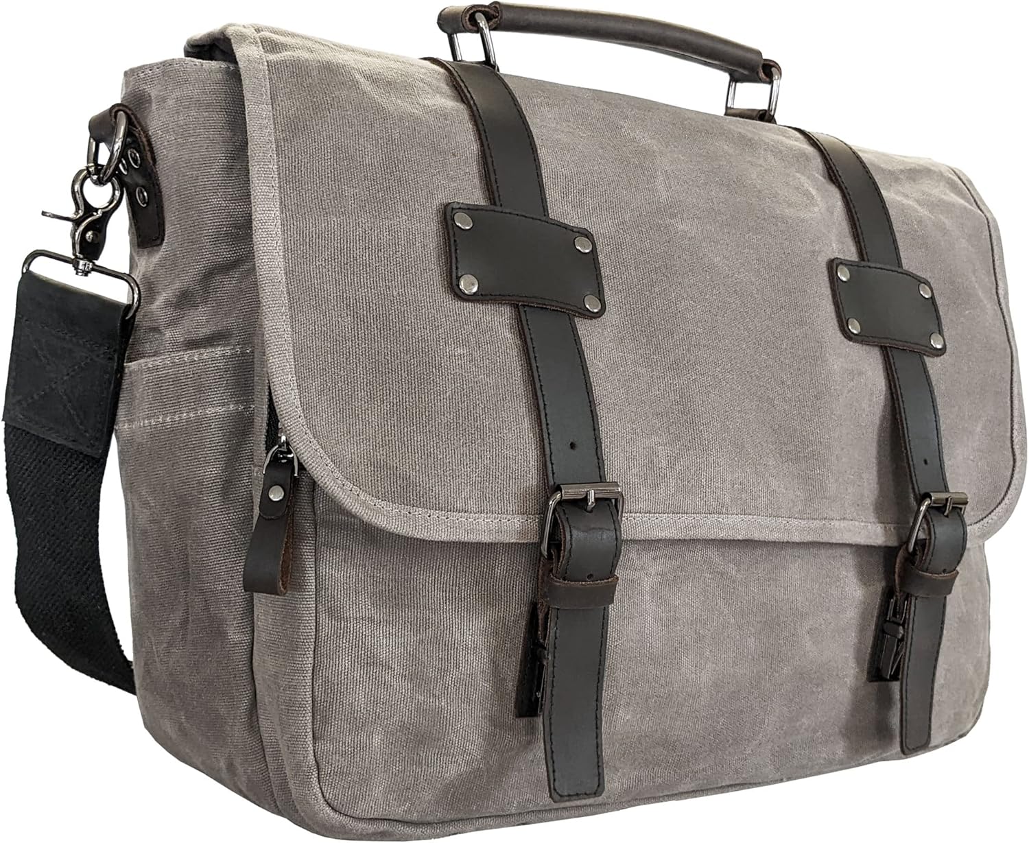 Bolsa de mensajero de lona para hombres, funda para laptop, cartera  Profesionales de oficina, estudiantes escolares, viajes  Lona encerada, cuero