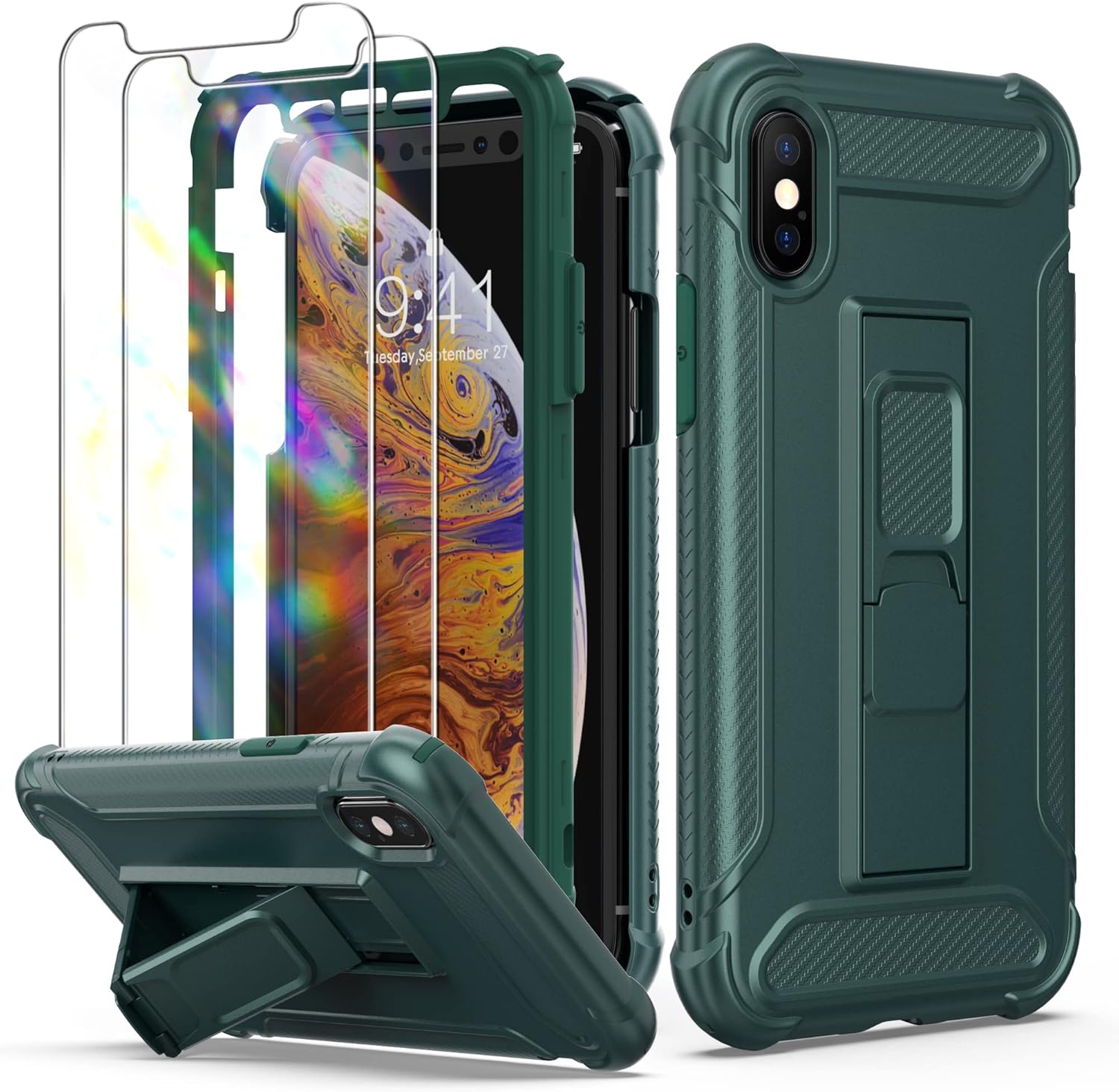 ORETECH Funda para iPhone Xs Max y 2 protectores de pantalla de vidrio templado 10 pies de grado militar a prueba de golpes iPhone Xs MAX 360 funda
