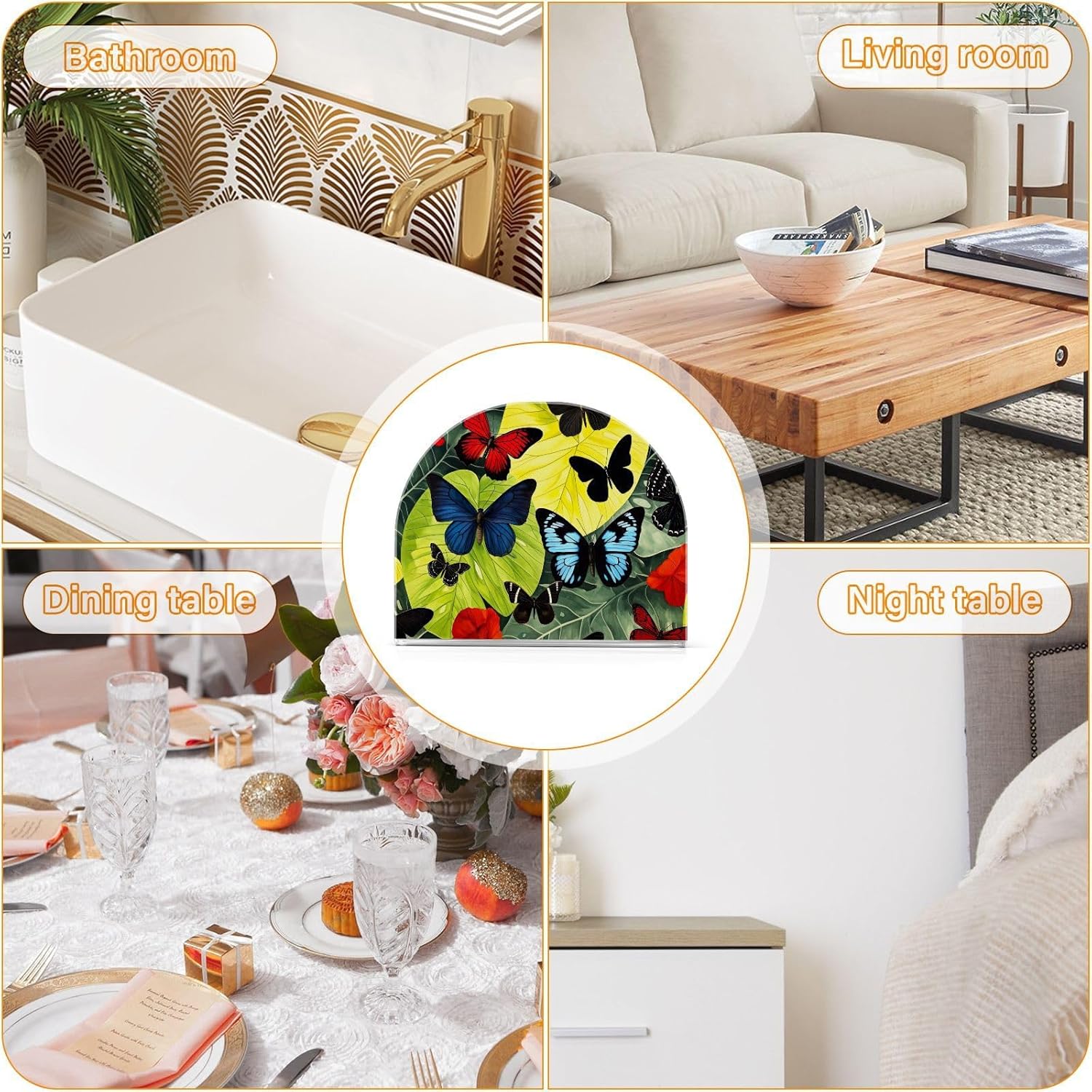 Butterfly Palm Acrylic Napkin Holder Clear Crystal Tissue Paper Dispenser for Table, Kitchen Countertop, Restaurant, Decor