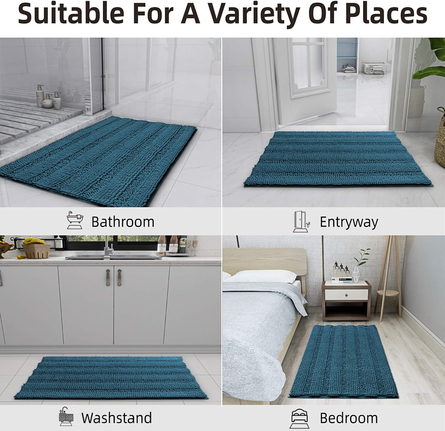Alfombra de baño de felpilla de lujo y fácil de usar, de felpa suave, alfombra, absorbente, antideslizante, perfecta para ducha, dormitorio, puerta