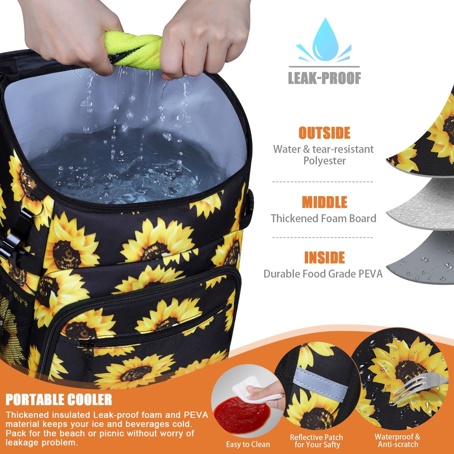 Mochila térmica aislada a prueba de fugas, impermeable, bolsa enfriadora de 30 latas, gran capacidad, ligera, para viajes, camping, playa, hielera