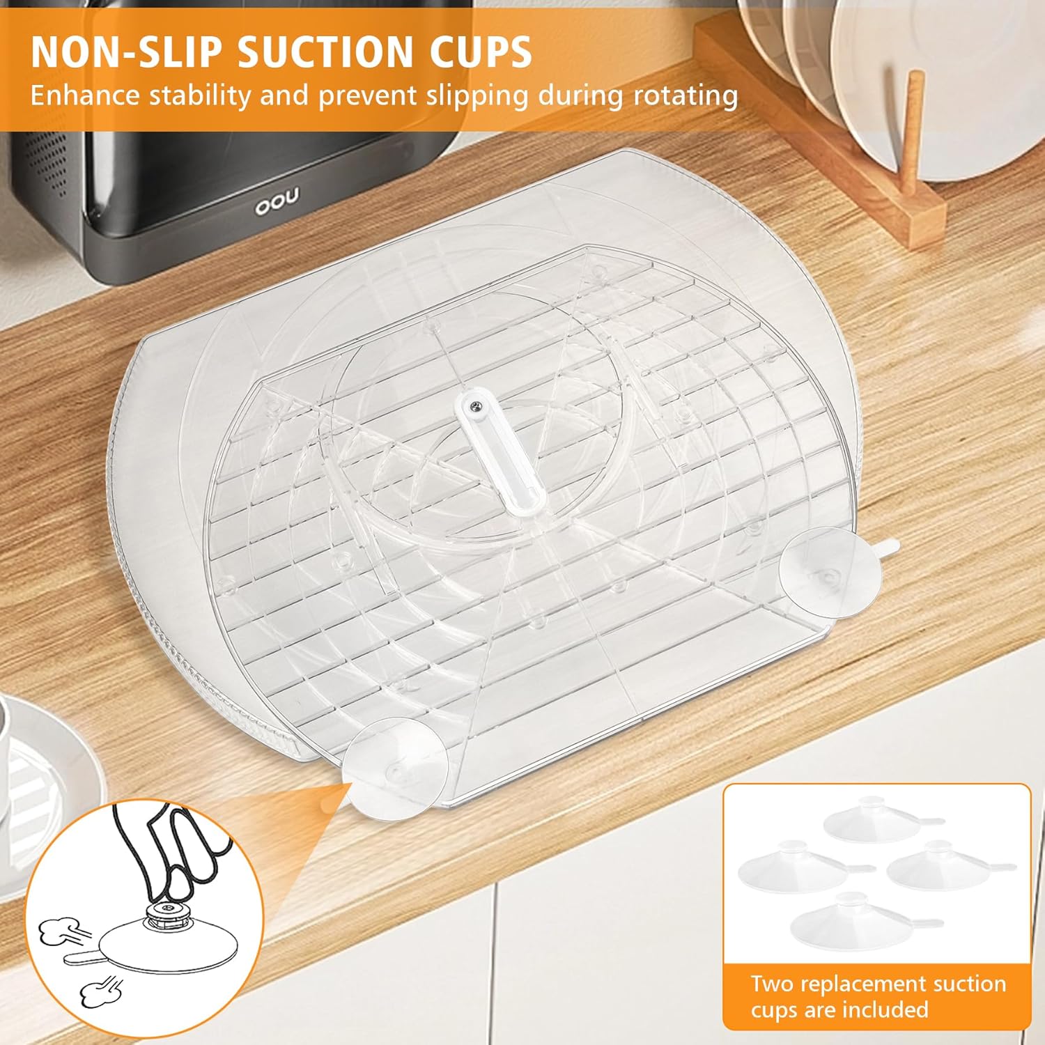 Lazy Susan Organizador para refrigerador, mesa giratoria rectangular para condimentos, estante de almacenamiento giratorio transparente para