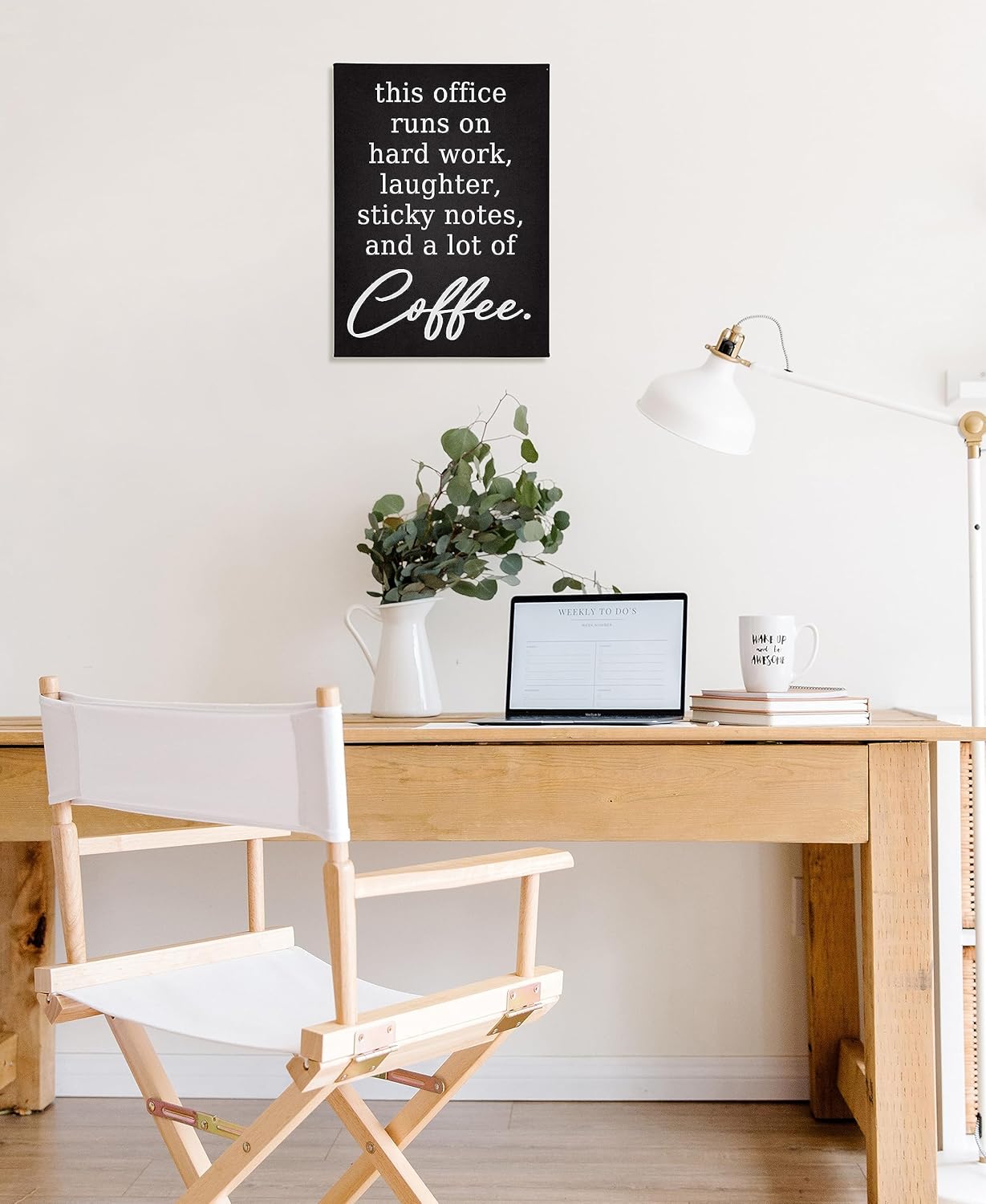 Notas adhesivas de risa con texto en inglés This Office Runs on Hard Work Ris y un montón de café, impresiones artísticas en lienzo para decoración