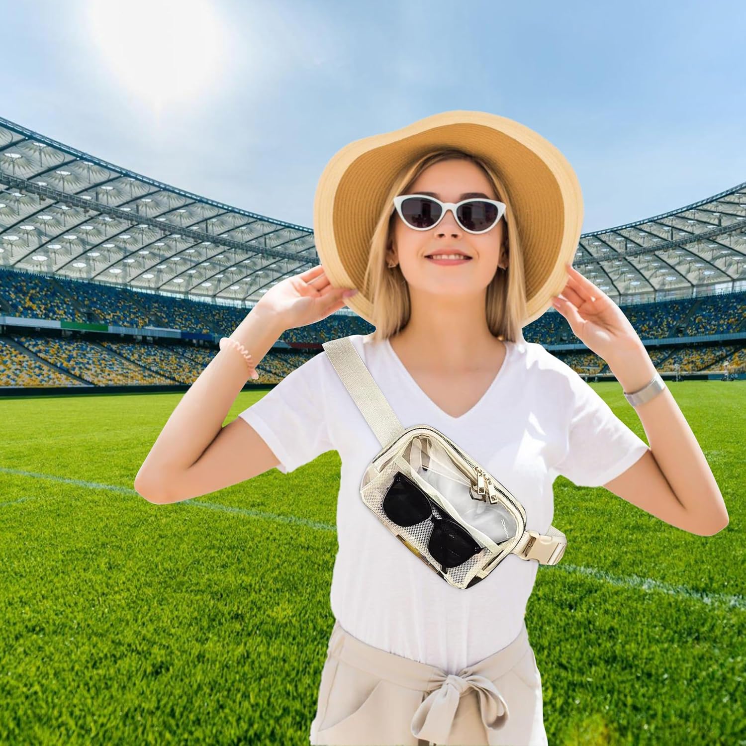 Riñonera transparente aprobada para mujeres y hombres con correa ajustable, bolsa cruzada transparente para conciertos, deportes, viajes,