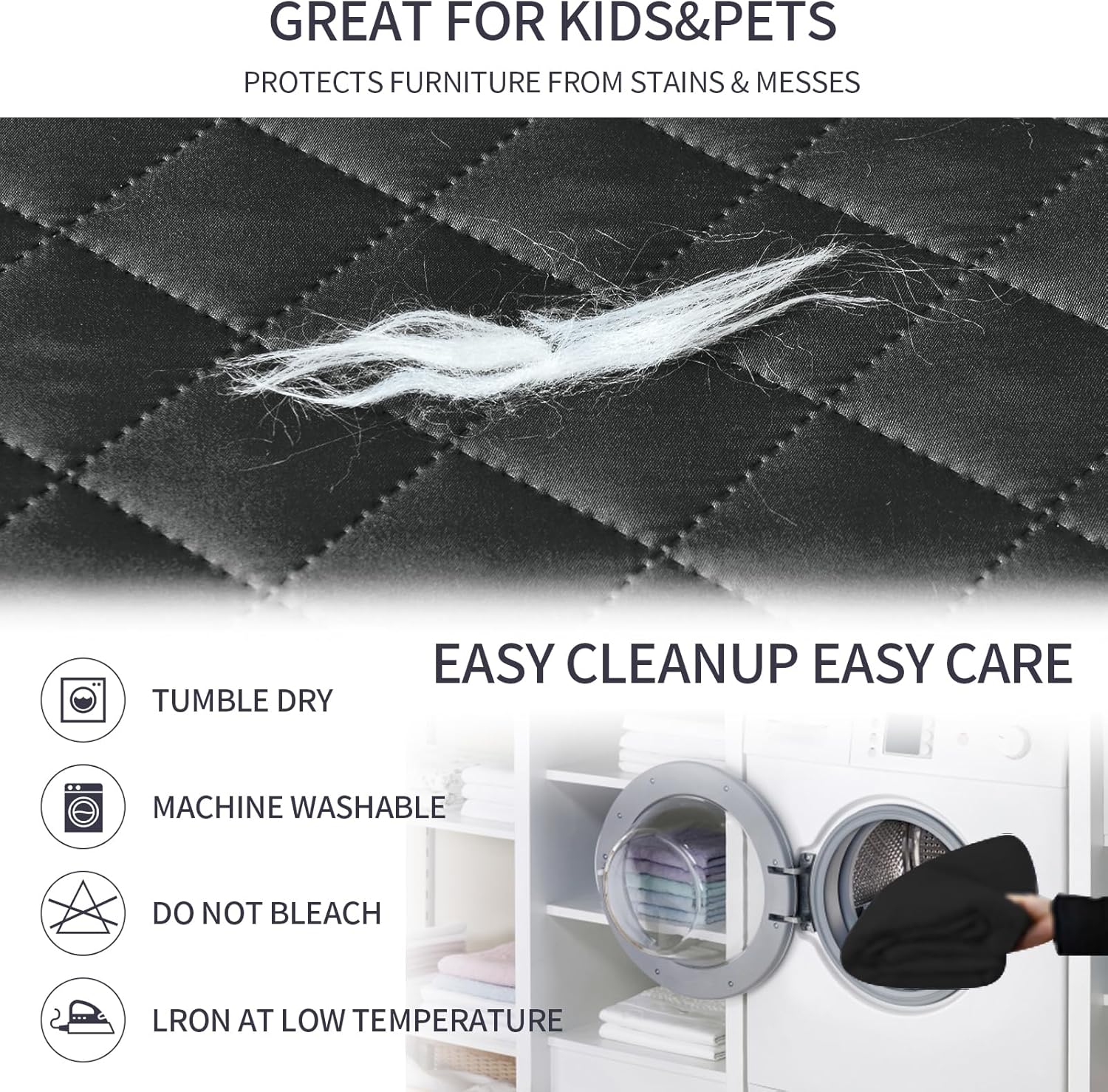 Fandyacke Fundas reversibles para sofá, protector de muebles para perros (sofá, negrogris)