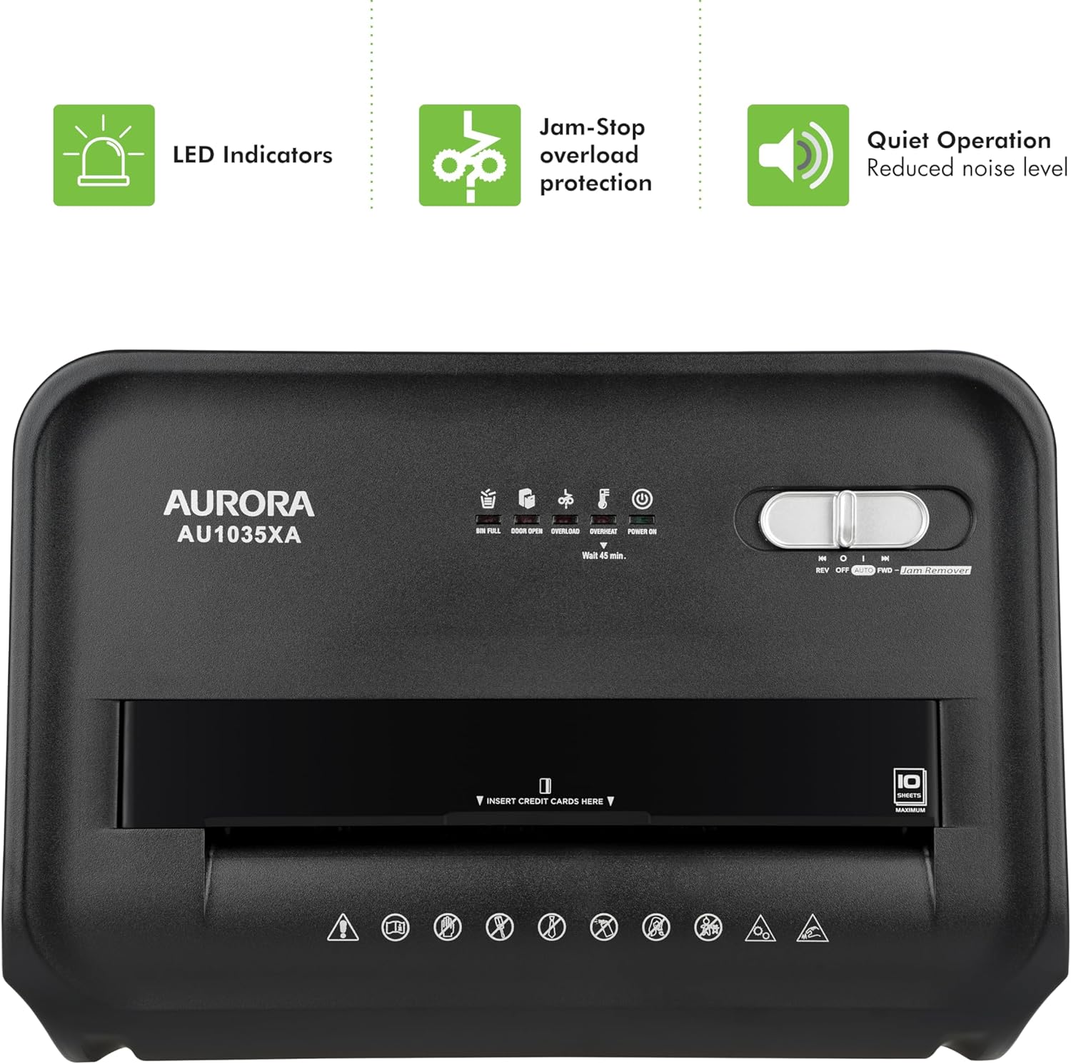 Aurora AU1035XA Trituradora de papel de corte transversal de 10 hojas y tarjetas de crédito con papelera extraíble de 4 galones