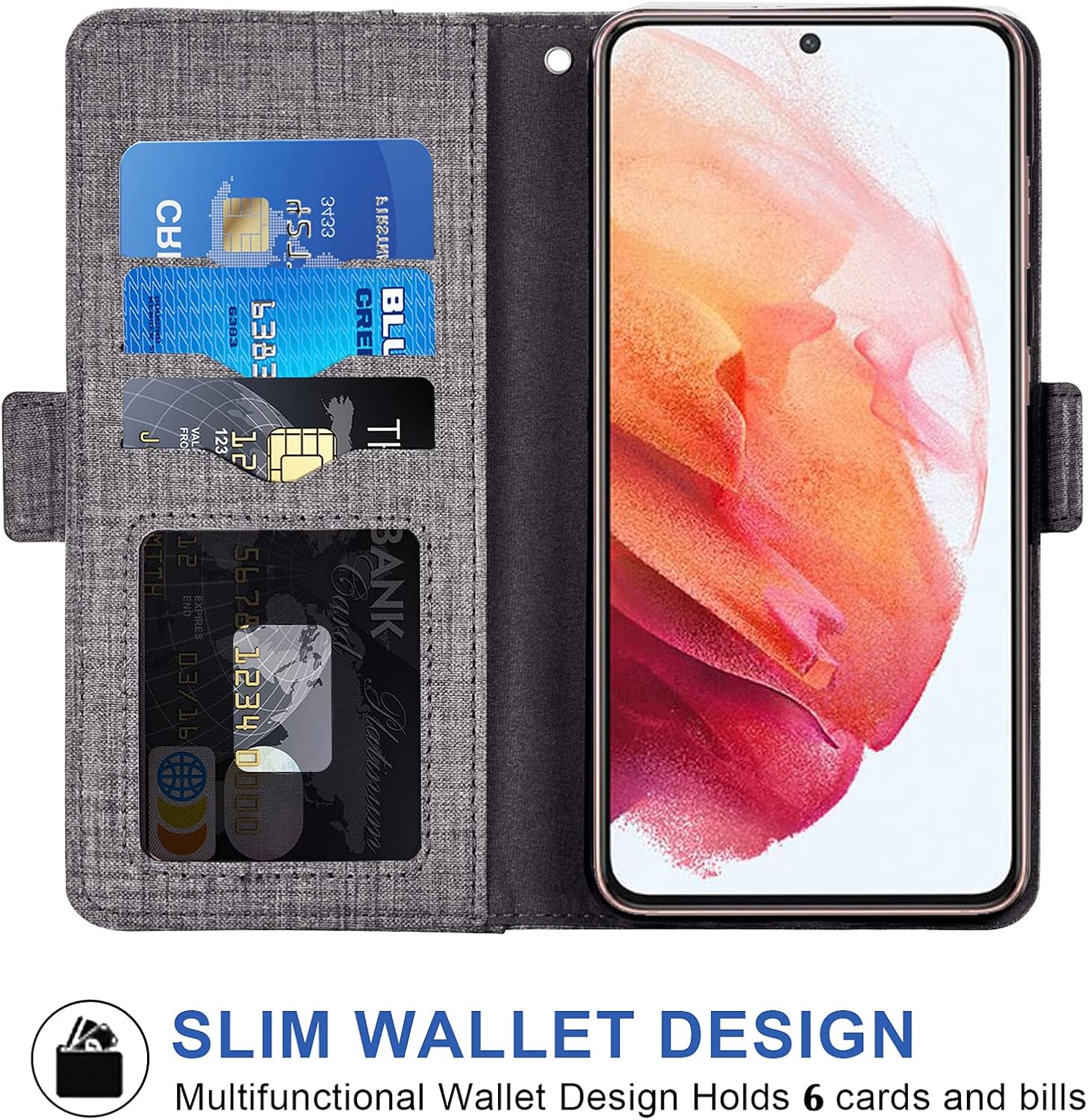Asuwish Funda tipo cartera compatible con Samsung Galaxy S21 Plus Glaxay S21+ 5G, protector de pantalla de vidrio templado y portatarjetas para