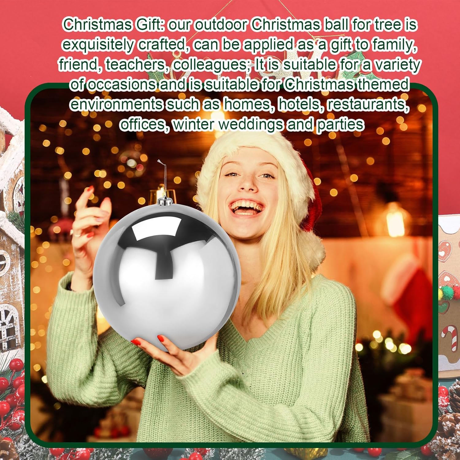 Adornos de bola de Navidad jumbo de 10 pulgadas, bolas de plástico resistentes a los rayos UV y al agua, bola grande y brillante, adornos de bola de