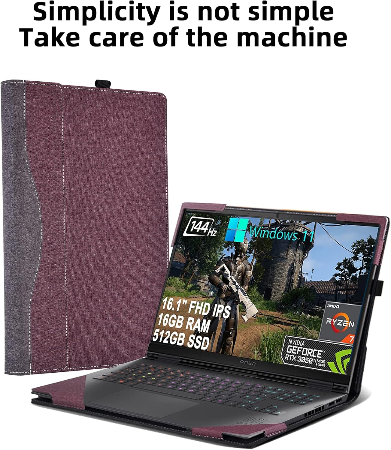 Funda para portátil HP OMEN 16 de 16.1 pulgadas (16t-k000 16t-b10016-n0797nr16zn00016-k0797nr16zn000) Funda desmontable de piel sintética (16.1-rojo