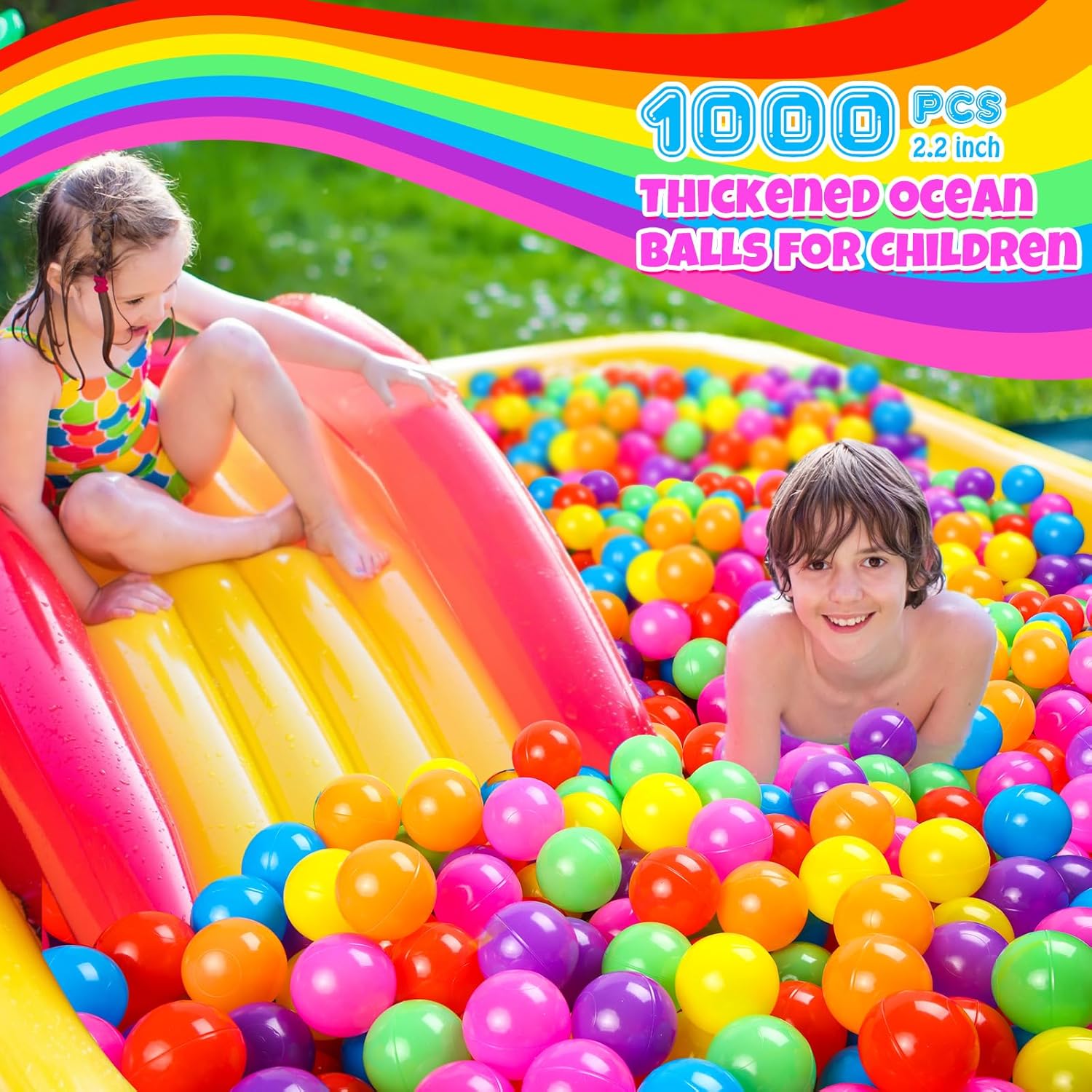 Meooeck Pelota colorida de 2.2 pulgadas de plástico suave a prueba de aplastamiento para exteriores, juguetes para piscina, casa, patio, accesorios