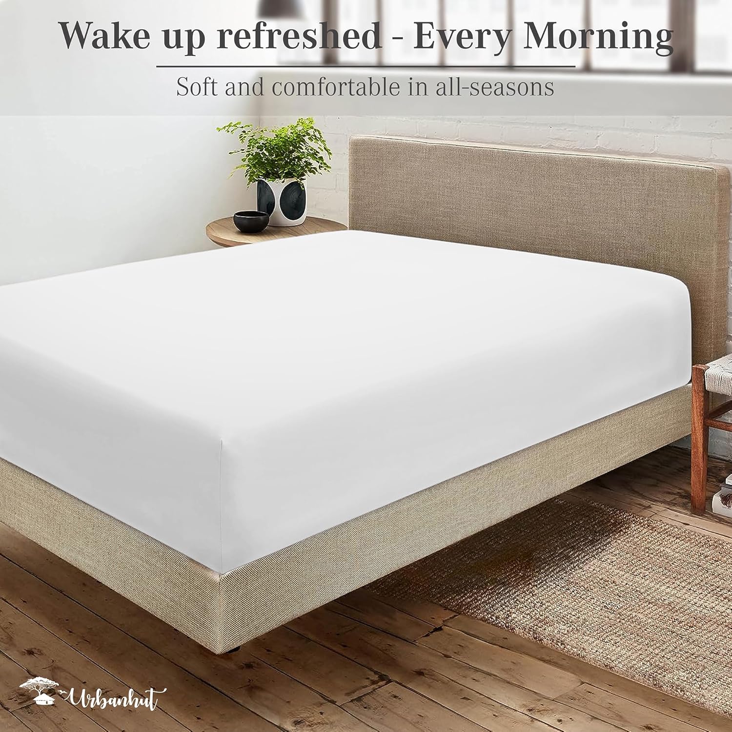 Urbanhut Sábana bajera ajustable de 100 % algodón tamaño King, 400 hilos, suave y lisa de lujo en tejido satinado, sábanas de hotel de fibra larga,