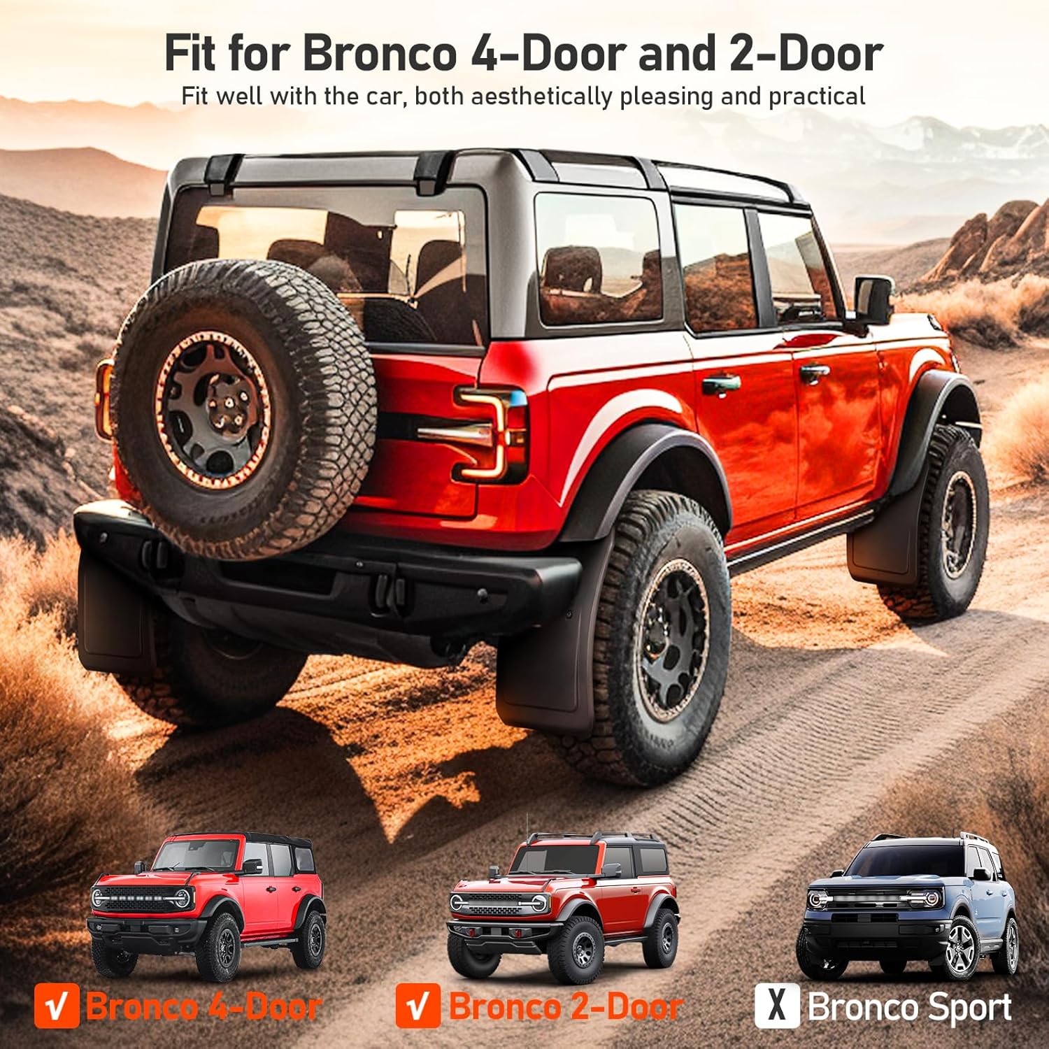 LEPZ Aletas de barro para accesorios Ford Bronco 2021 2022 2023, protectores contra salpicaduras fáciles de instalar para accesorios exteriores