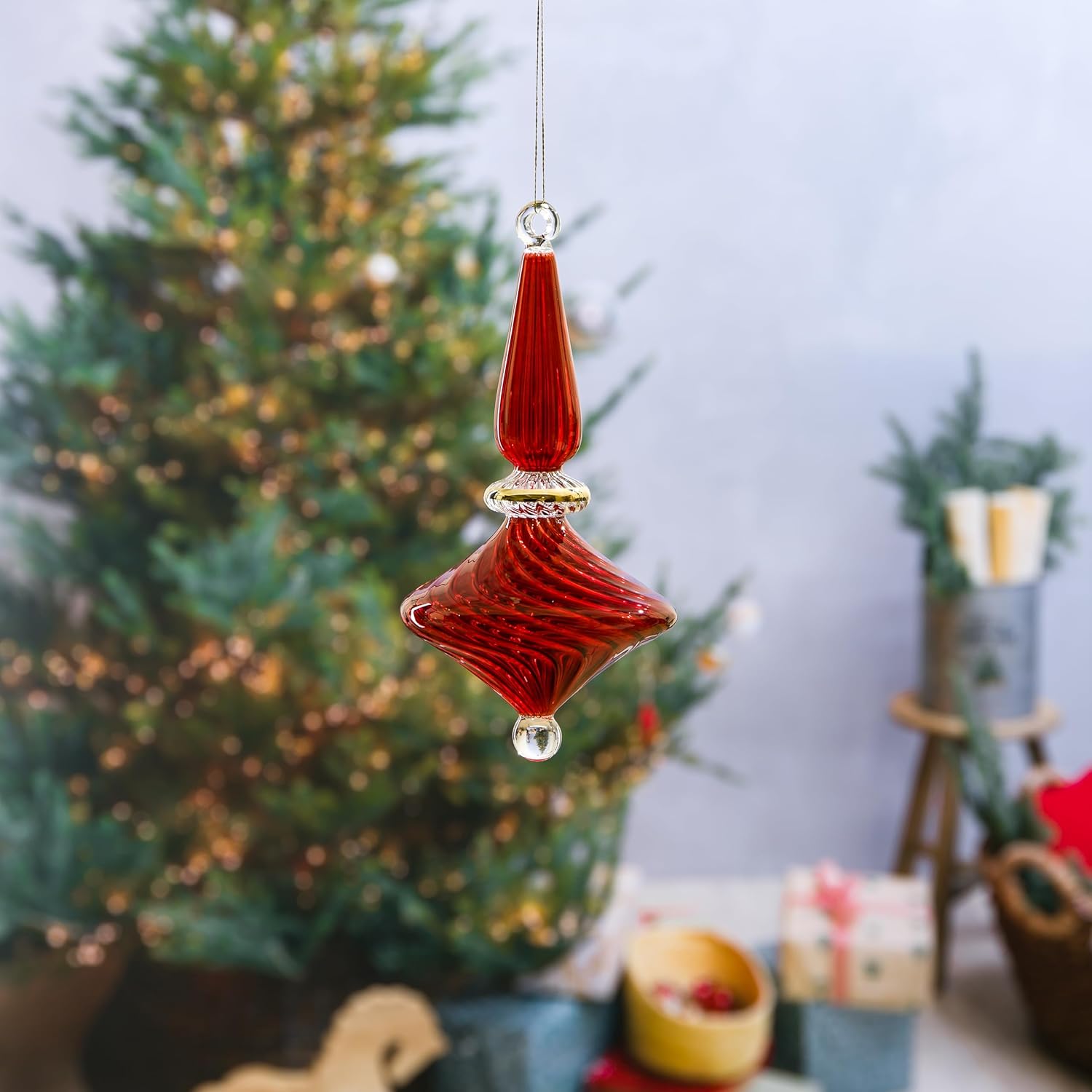 Adornos navideños de vidrio acanalado rojo hechos a mano, diseños personalizables, adornos de vidrio rojo, regalo de Año Nuevo, decoración para