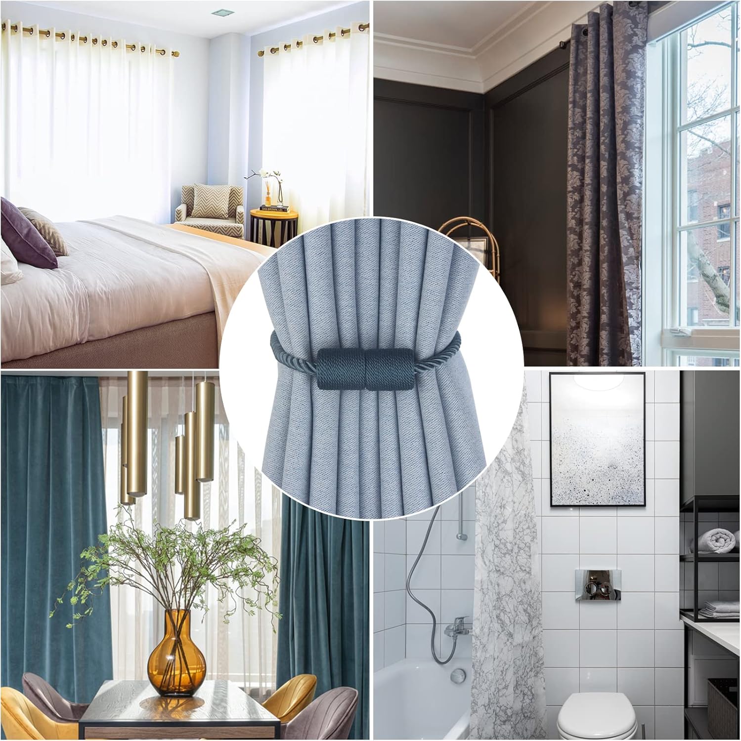 Hangtty Alzapaños magnéticos para cortinas, paquete de 2 soportes de cortina azules para cortinas modernas, alzapaños decorativos para cortinas