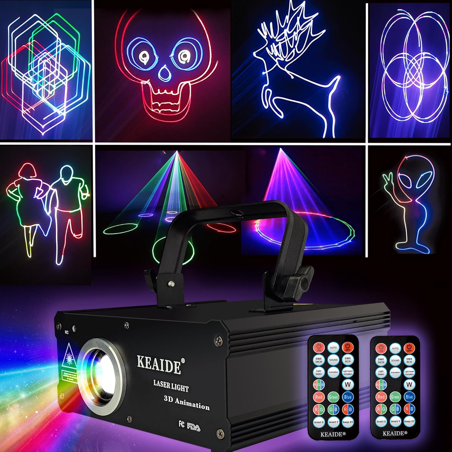 Luz láser para DJ con animación 3D a todo color, activación de sonido, DMX512, profesional, perfecta para fiestas, clubes, DJ y entretenimiento en