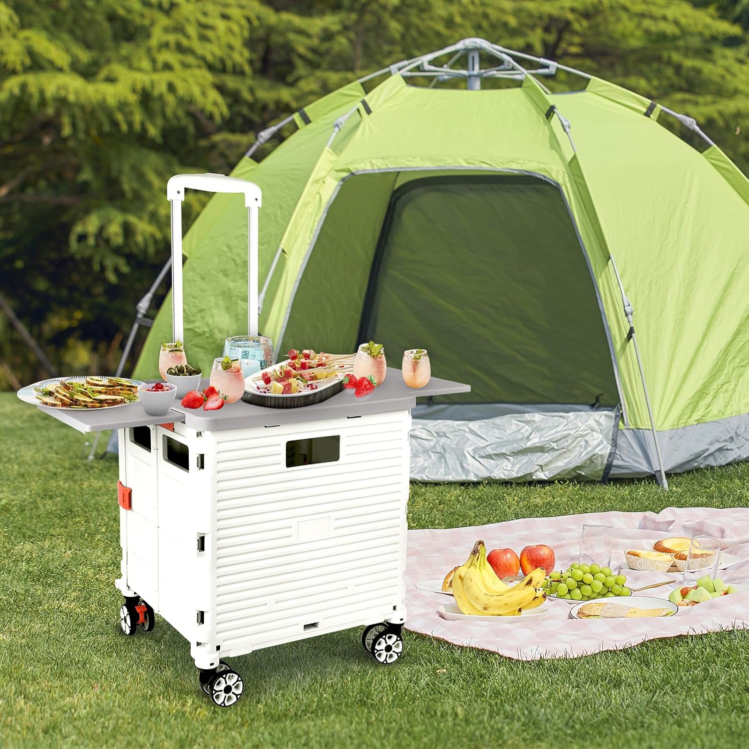 FELICON SELORSS – Carrito plegable portátil con tapa deslizante magnética, mango telescópico, caja de plástico, ruedas giratorias de 360 para