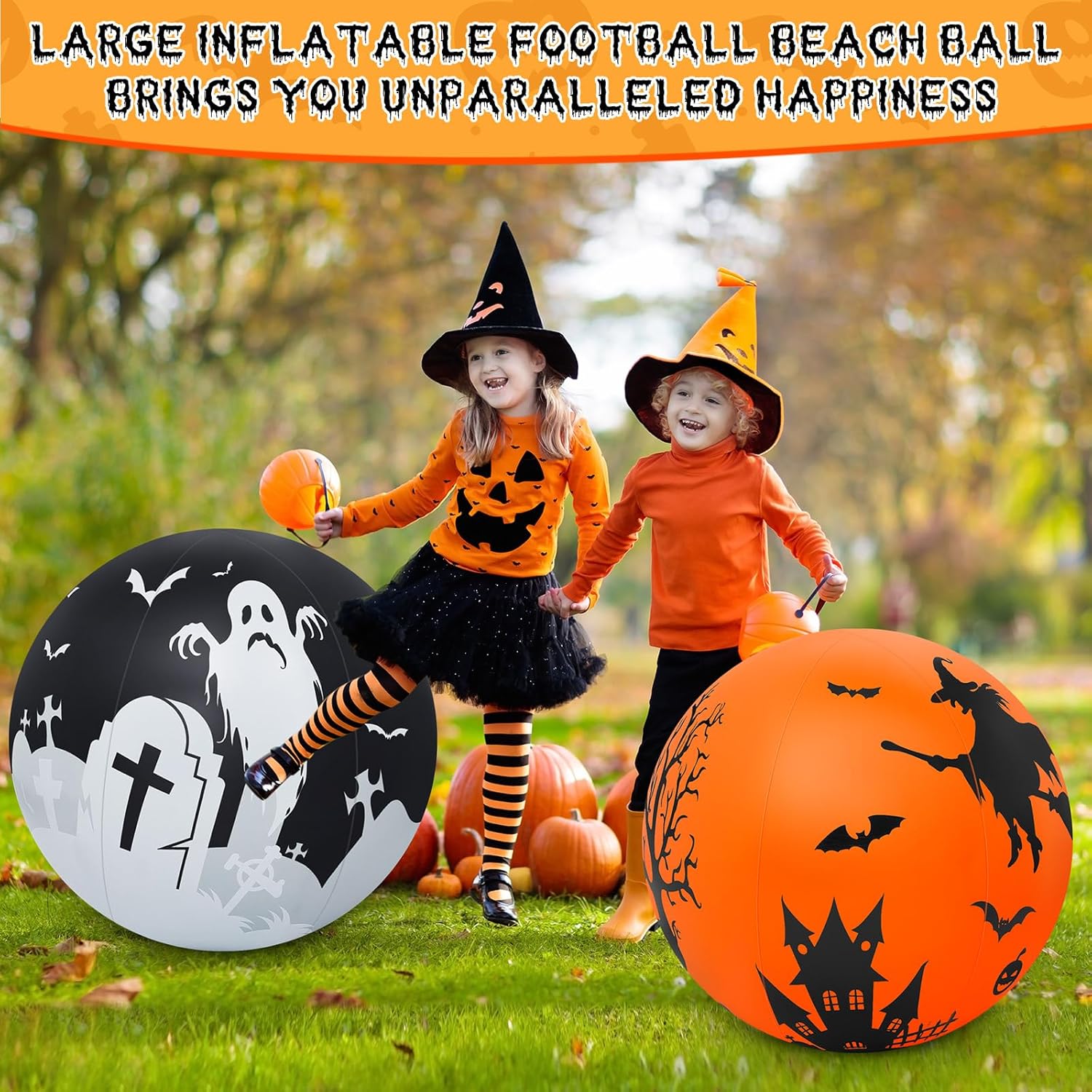 2 piezas de 27 pulgadas que brillan en la oscuridad enorme bola de Halloween con luz LED, bola inflable gigante de Halloween que brilla