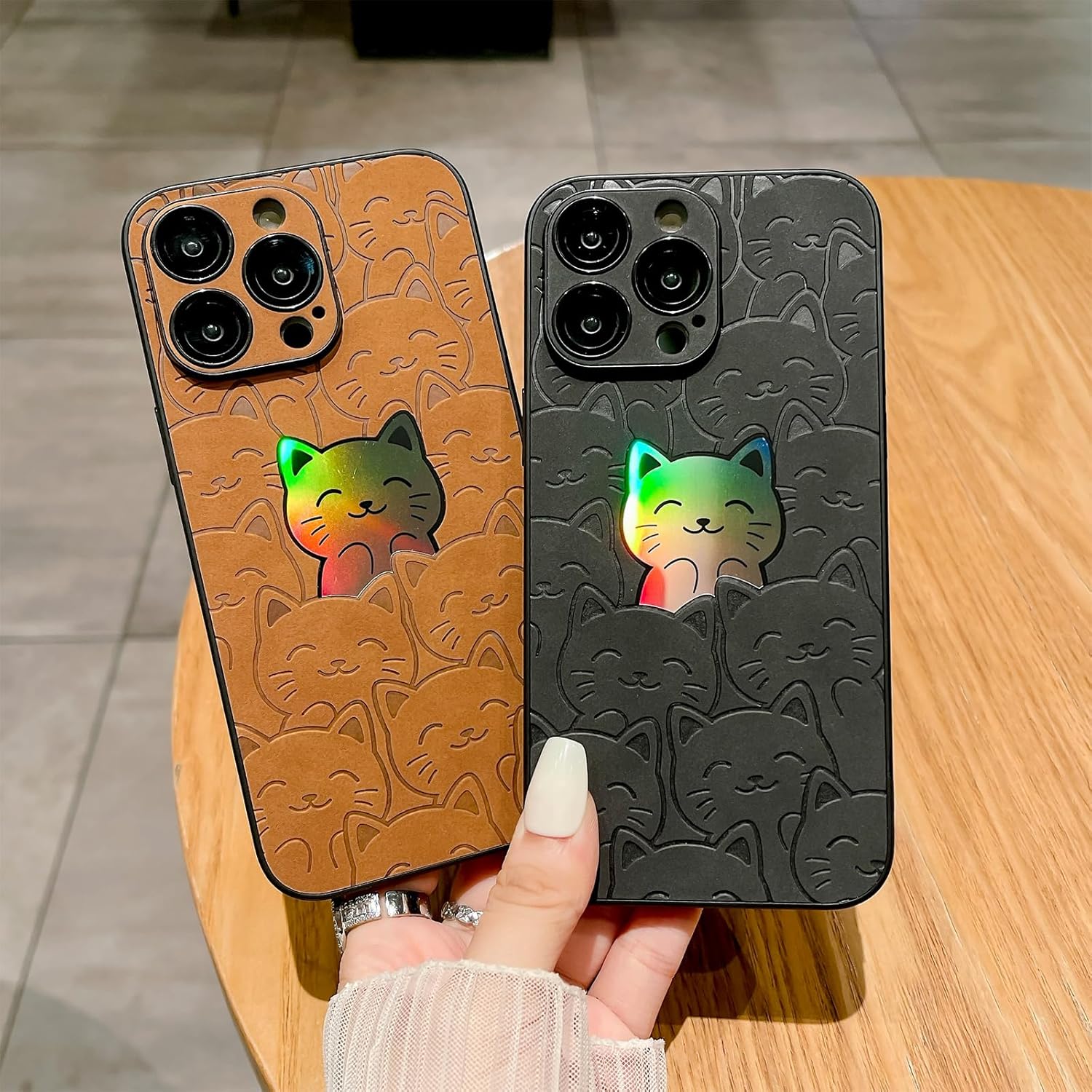 Funda compatible con iPhone 15 Pro, lindo patrón de gato láser para mujeres y hombres, protección completa de la lente de la cámara, parte trasera