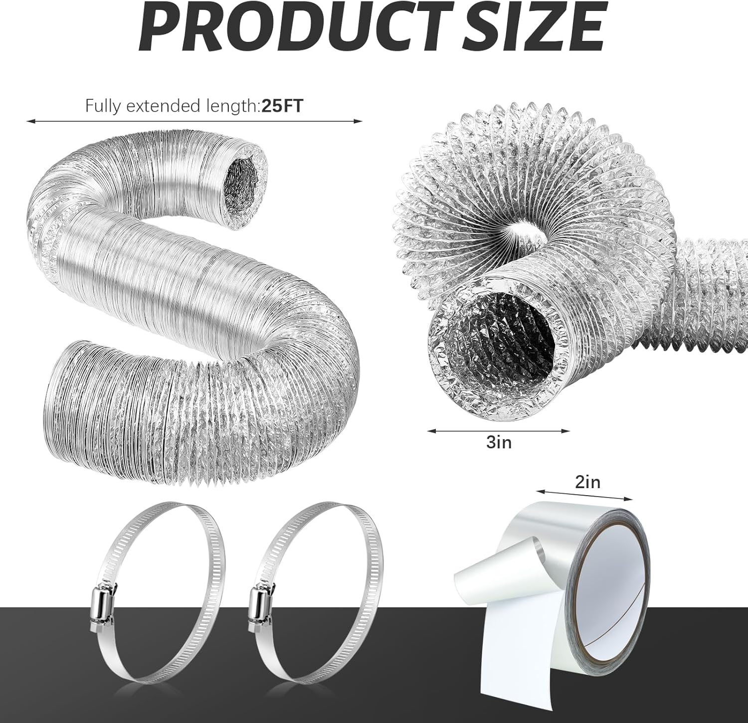 Zonon Manguera de ventilación para secadora de pies, conductos flexibles de papel de aluminio no aislados, con abrazaderas de acero inoxidable y