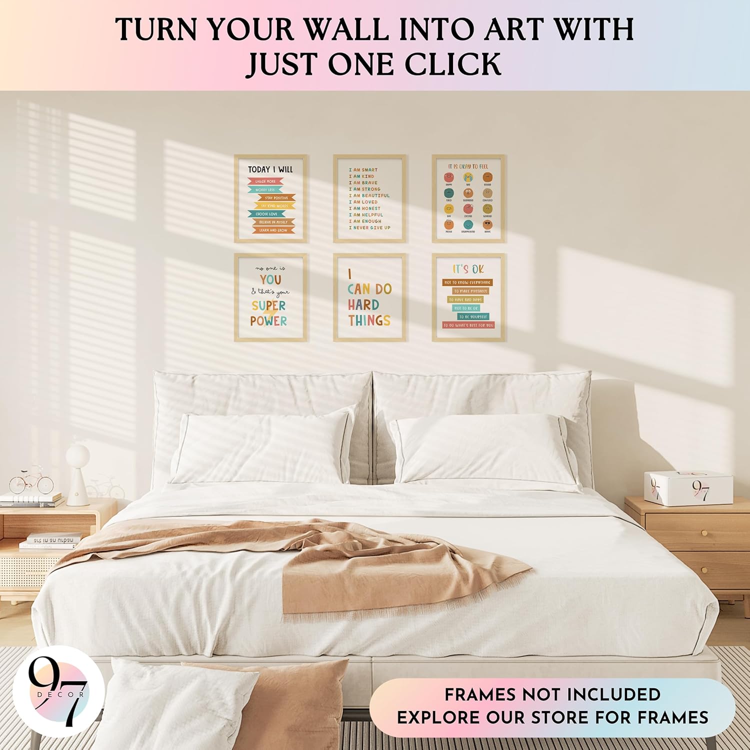 97 DECOR Decoración de pared de afirmación para niños, afirmaciones positivas para decoración de niños, impresiones artísticas de afirmación,